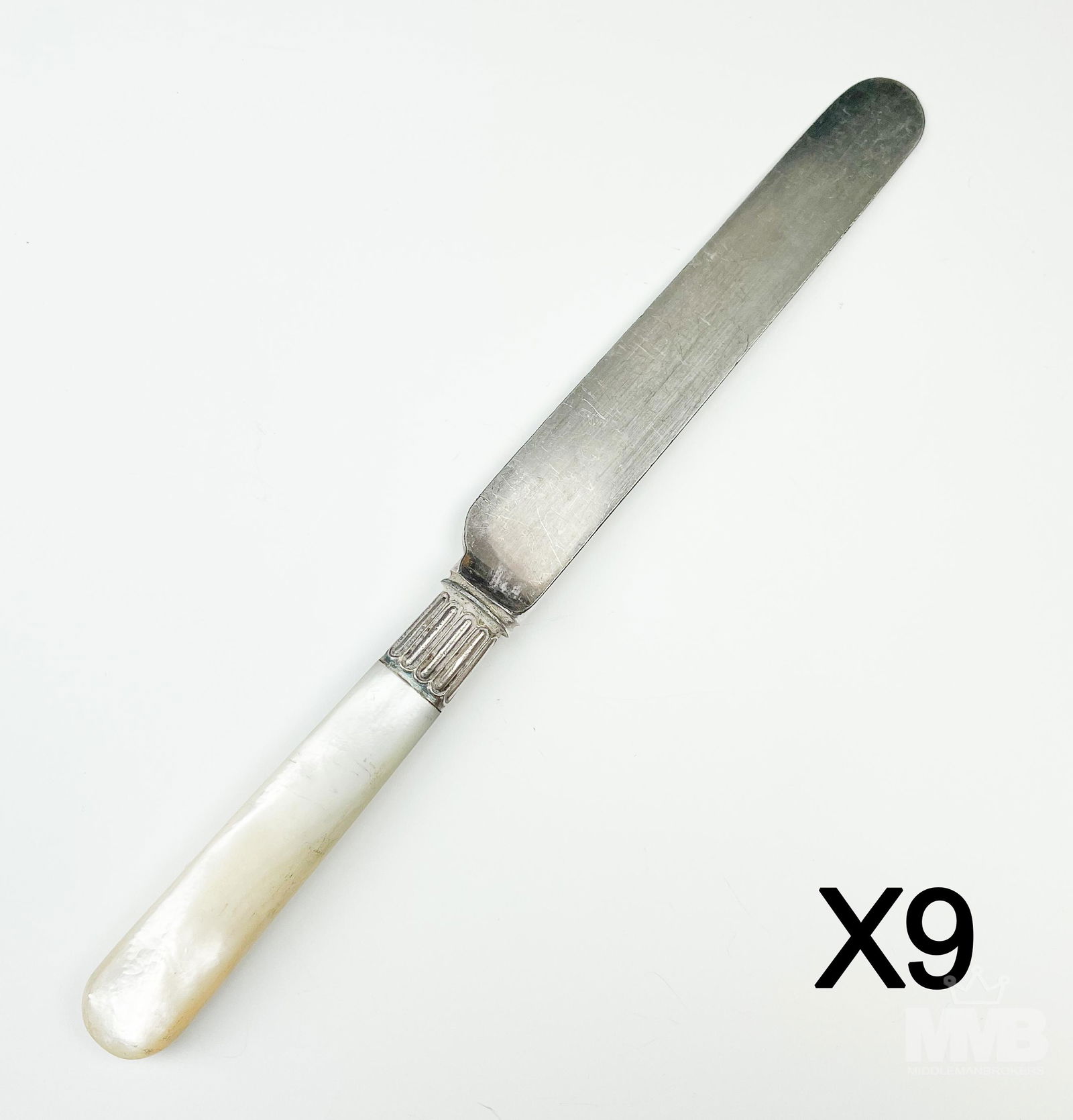 9 Harrison Bros Mother Pearl & Silver Plate Knives (1 of 4)