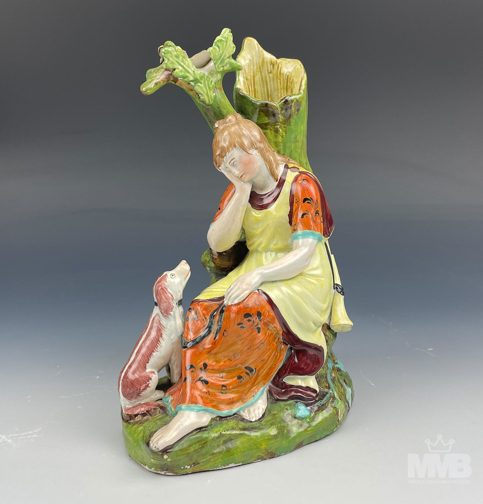 Antique Staffordshire Girl Dog Pottery Spill Vase (1 of 7)