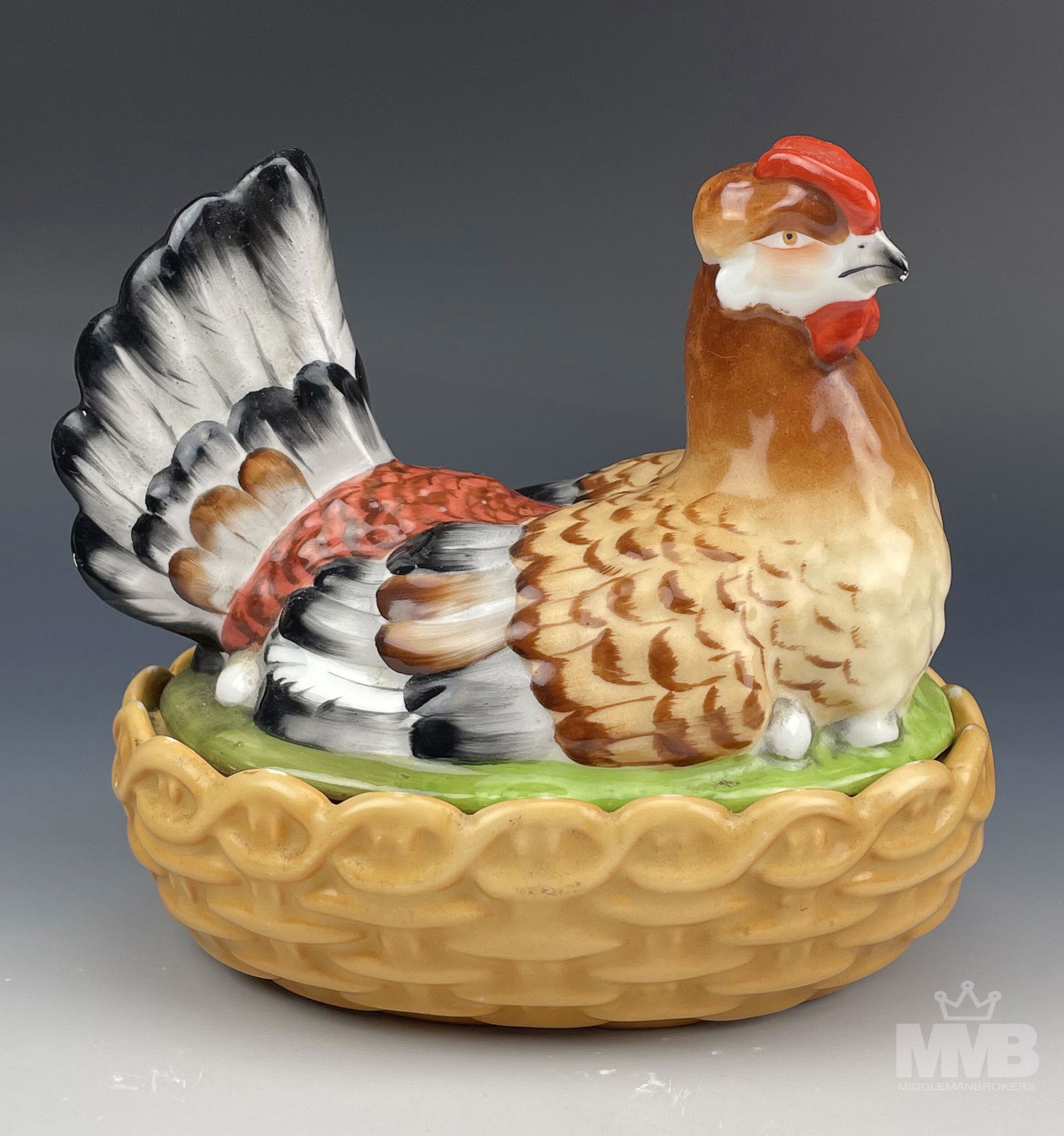 Antique Schwarzburg Hen on Basket Covered Tureen (1 of 9)