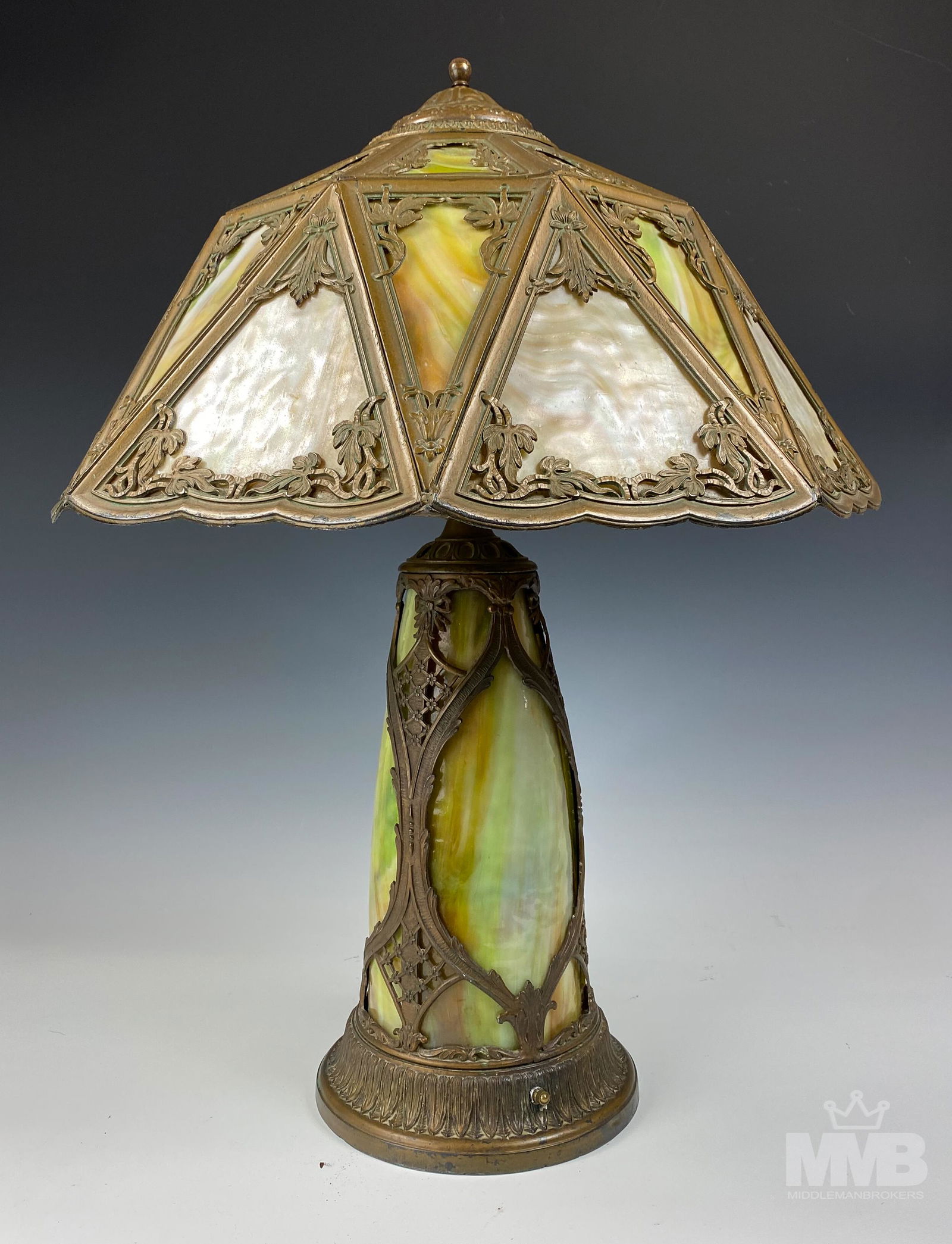 Antique Art Nouveau Slag Glass Library Table Lamp (1 of 11)