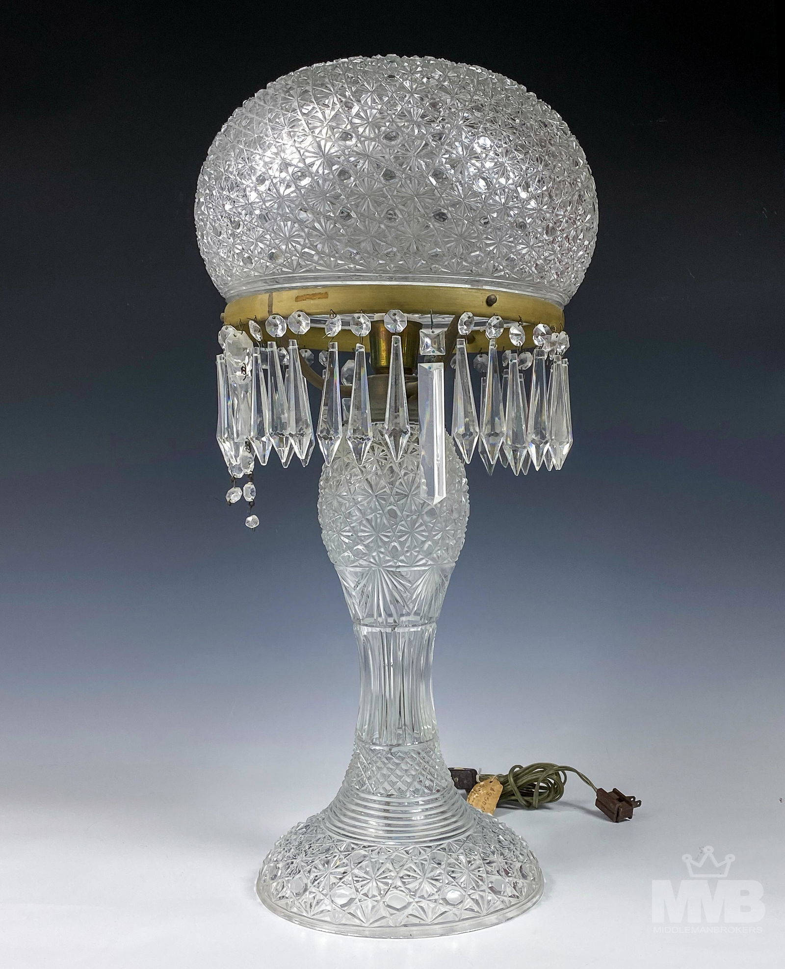 Large Cut Glass Domed Table Lamp w Crystal Prisms (1 of 8)