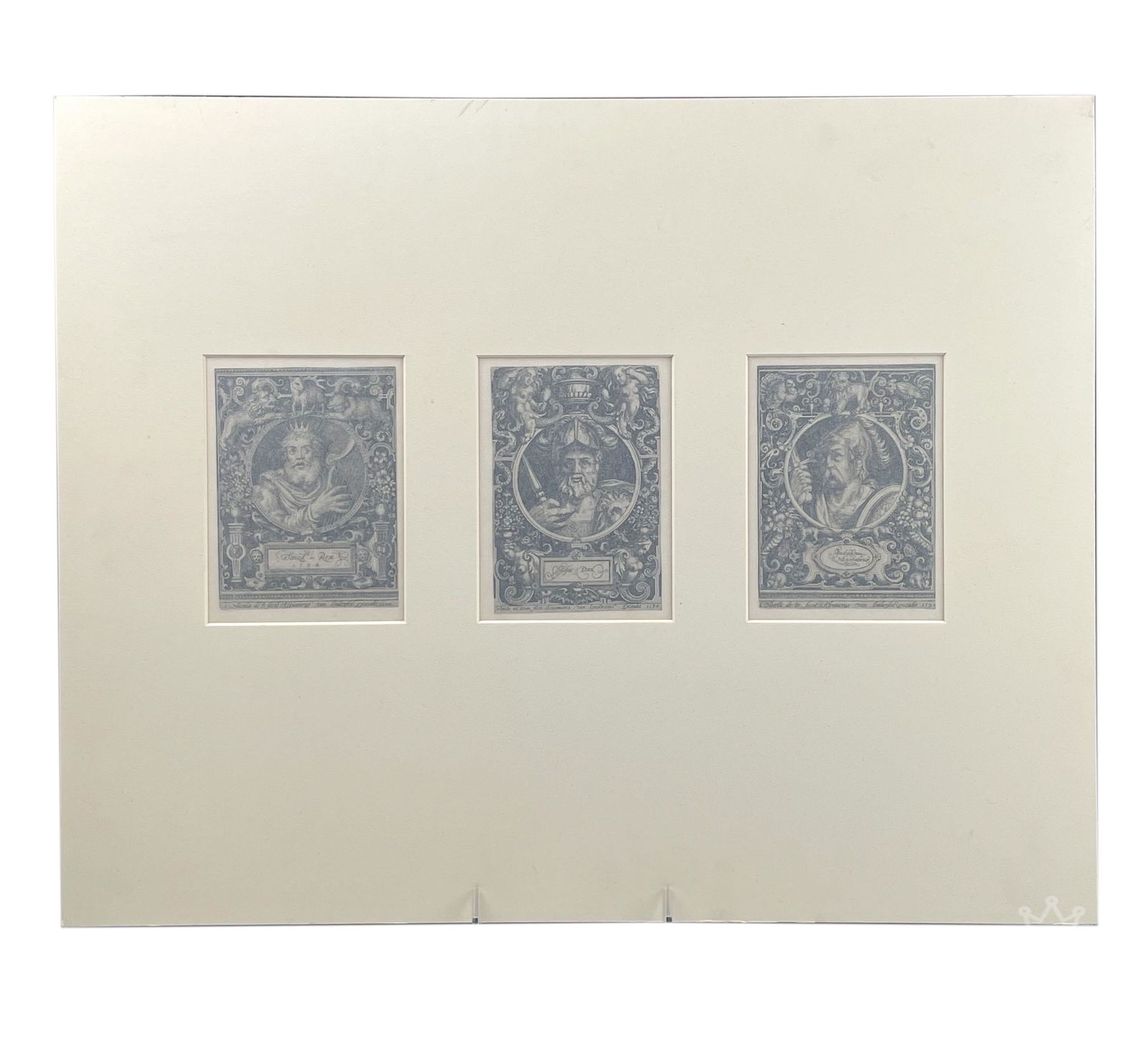 Nicolaes de Bruyn Antique Black & White Engravings: Features 3 black and white engravings by Flemish Engraver, Nicolaes de Bruyn (1571-1656 ). Titled in pencil lower right King David, Joshua and Judas Maccabeus. Unframed. Good condition. Images measure