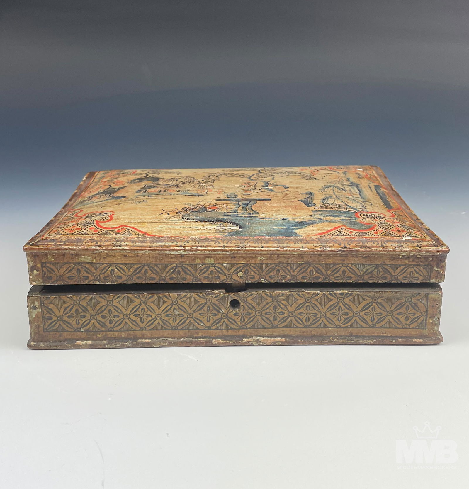 Chinese Chinoiserie Painted Wood Coin Storage Box (1 of 5)