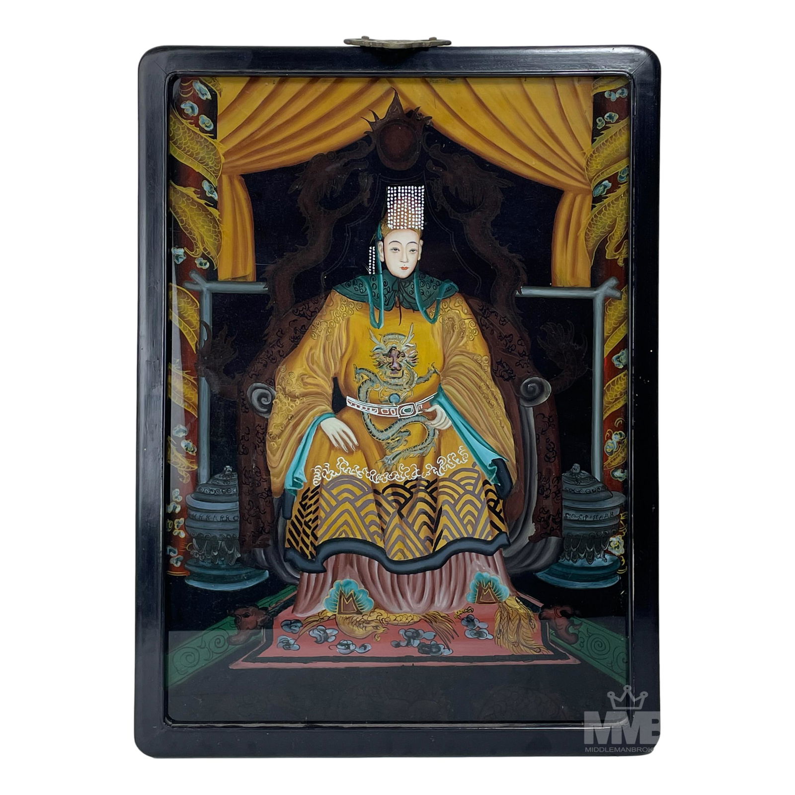 Chinese Emperor on Throne Reverse Glass Painting (1 of 3)