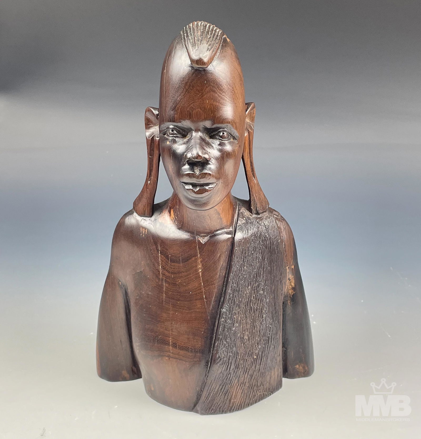 African 9" Carved Wood Figural Bust Sculpture (1 of 5)