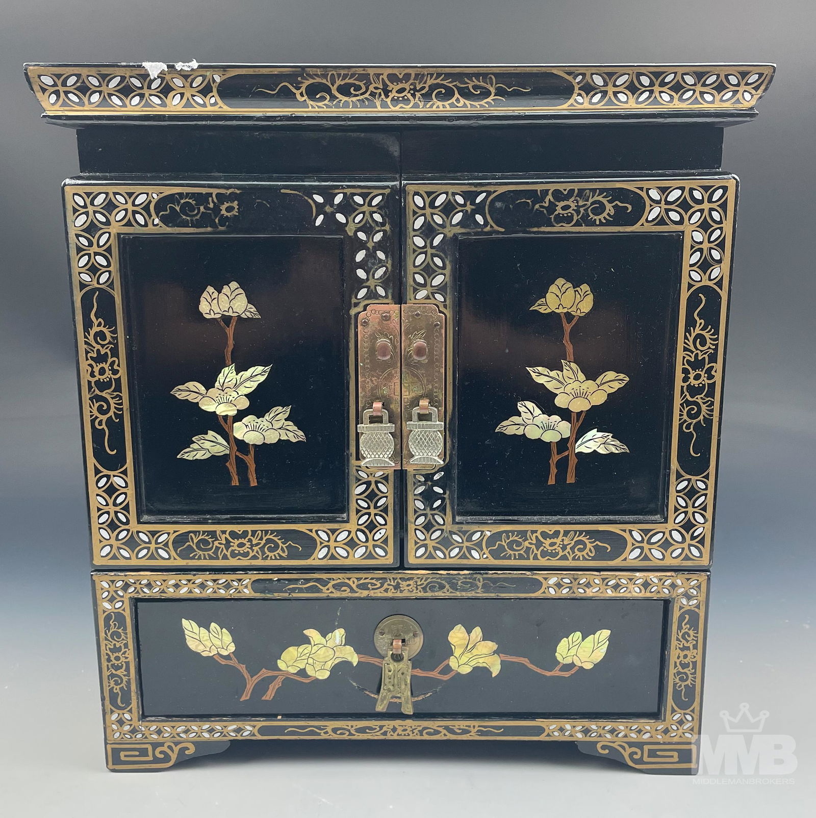 Chinese Lacquered Wood Mother of Pearl Jewelry Box (1 of 5)