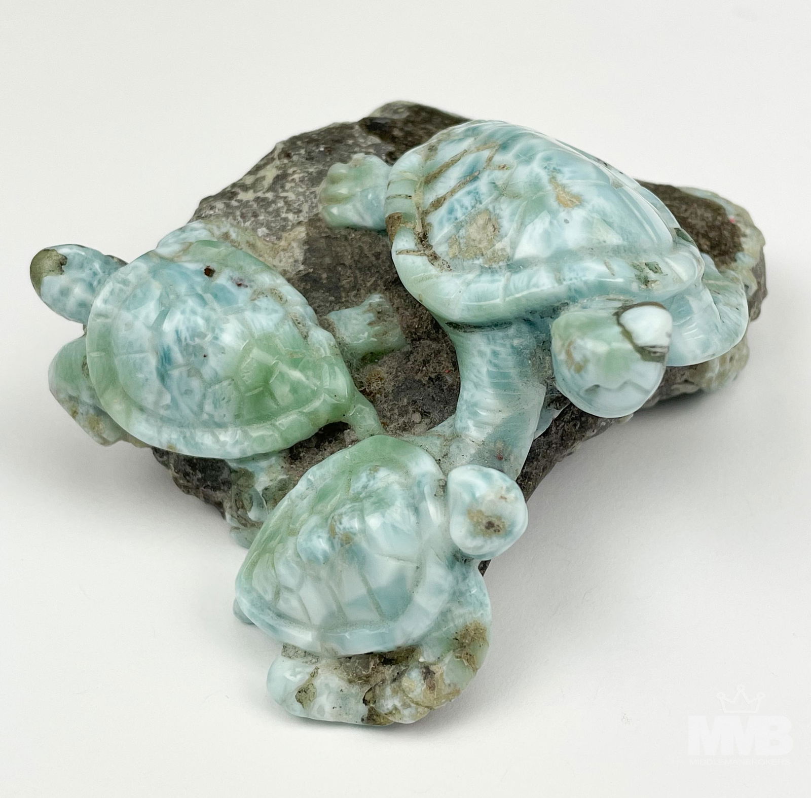 Carved Larimar Turtle Wildlife Figural Sculpture (1 of 4)