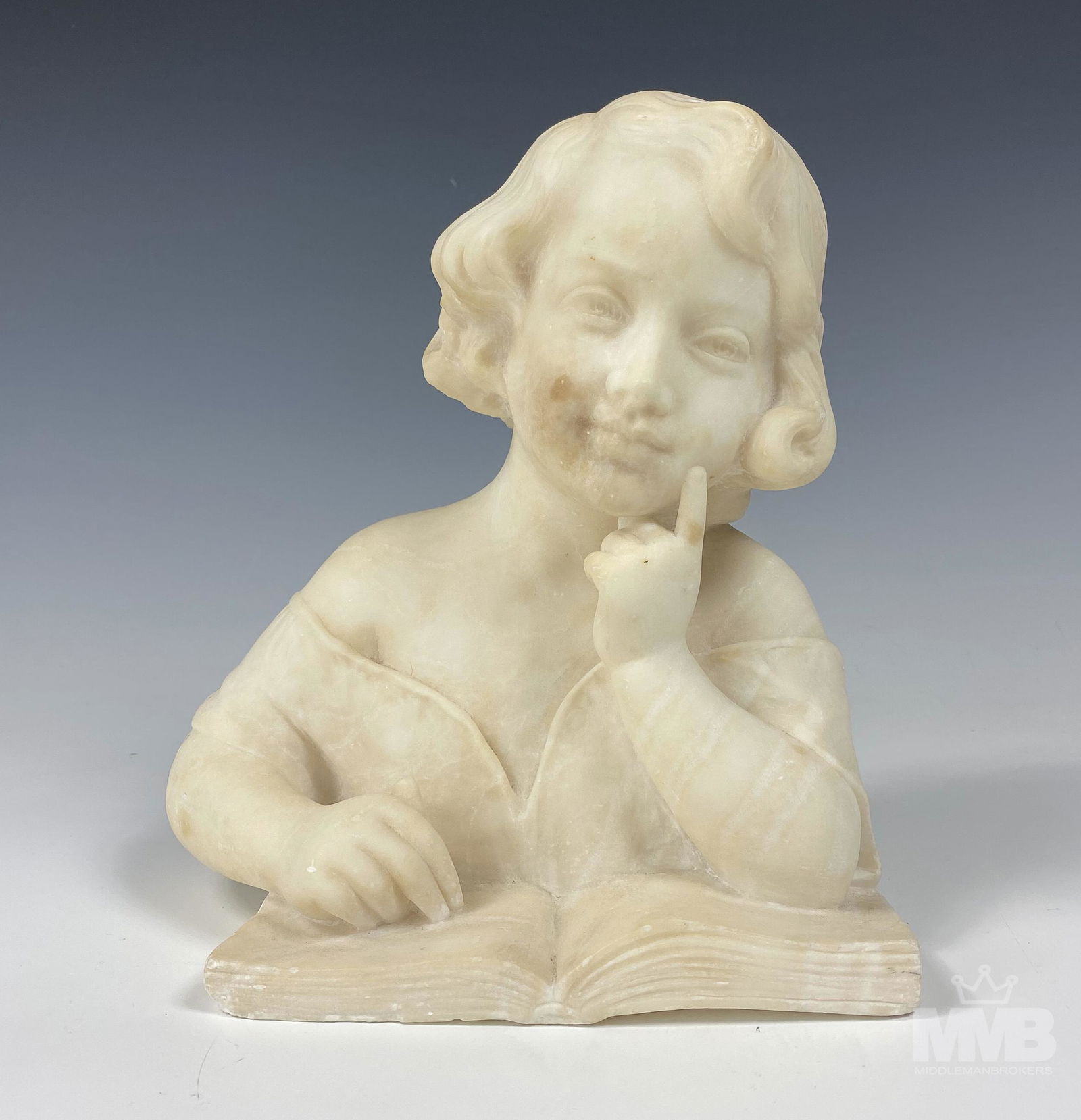 20c Carved Alabaster Young Girl Bust Sculpture (1 of 5)
