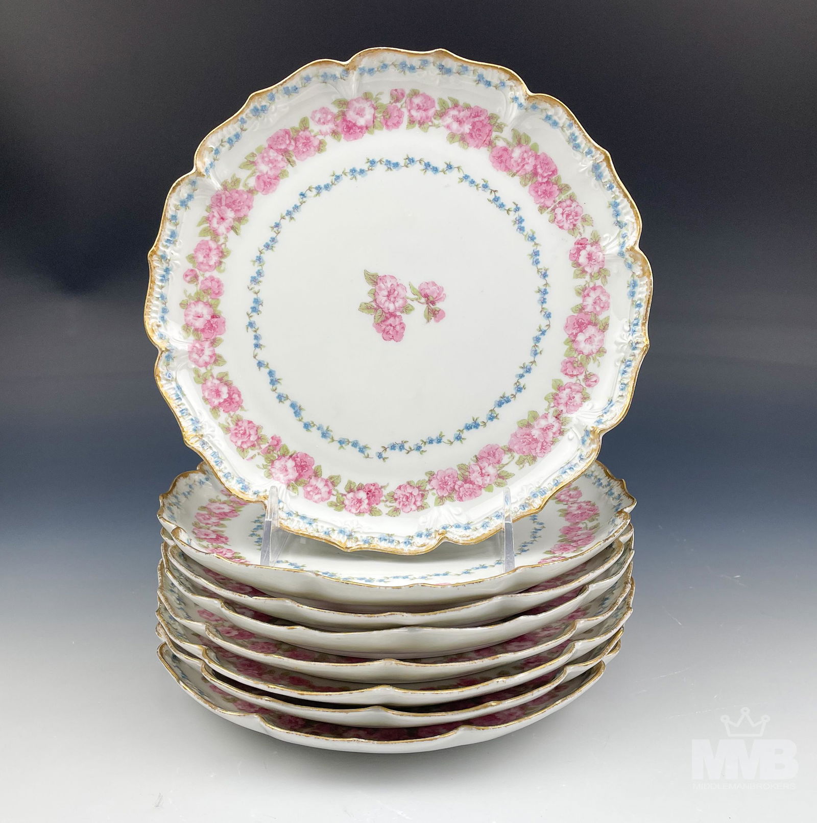 Lot of 8 Limoges Porcelain Floral Salad Plates (1 of 5)