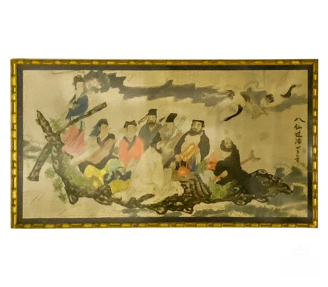 Chinese Silk Panel Watercolor Figural Painting (1 of 6)