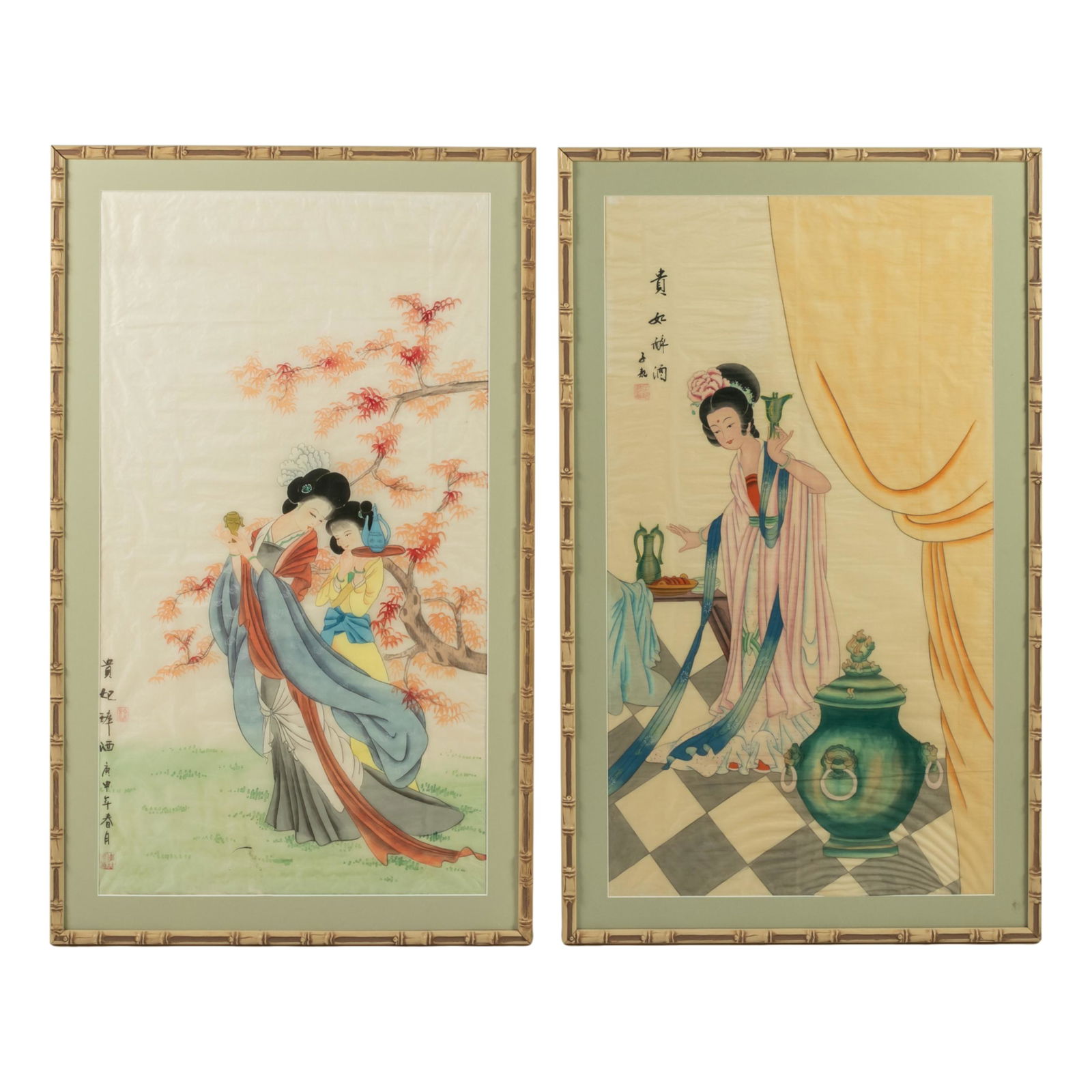 Set of 2 Chinese Watercolor Figural Pith Paintings (1 of 4)