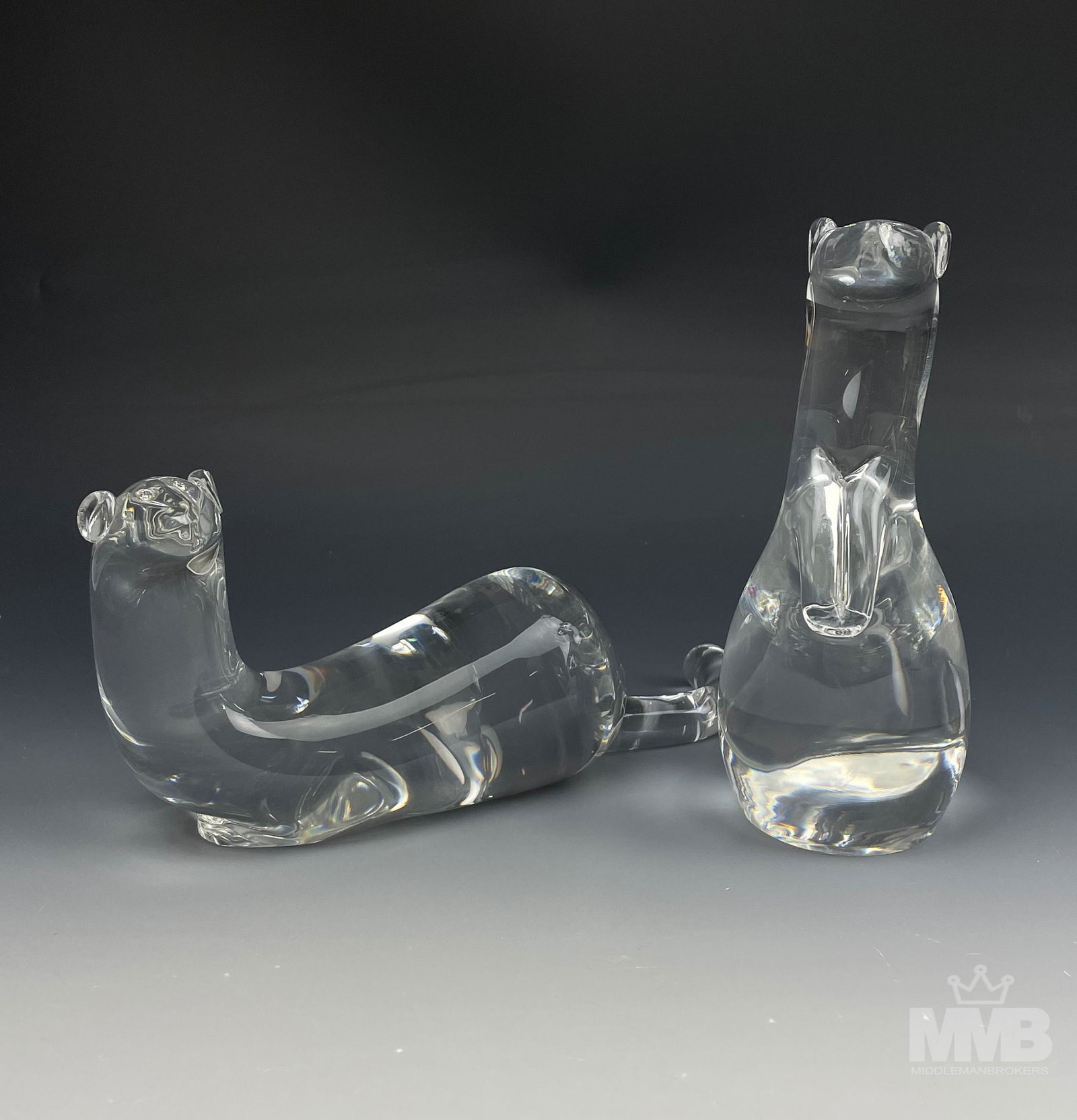 Steuben Crystal PAIR Mink w Diamond Eyes Sculpture (1 of 7)