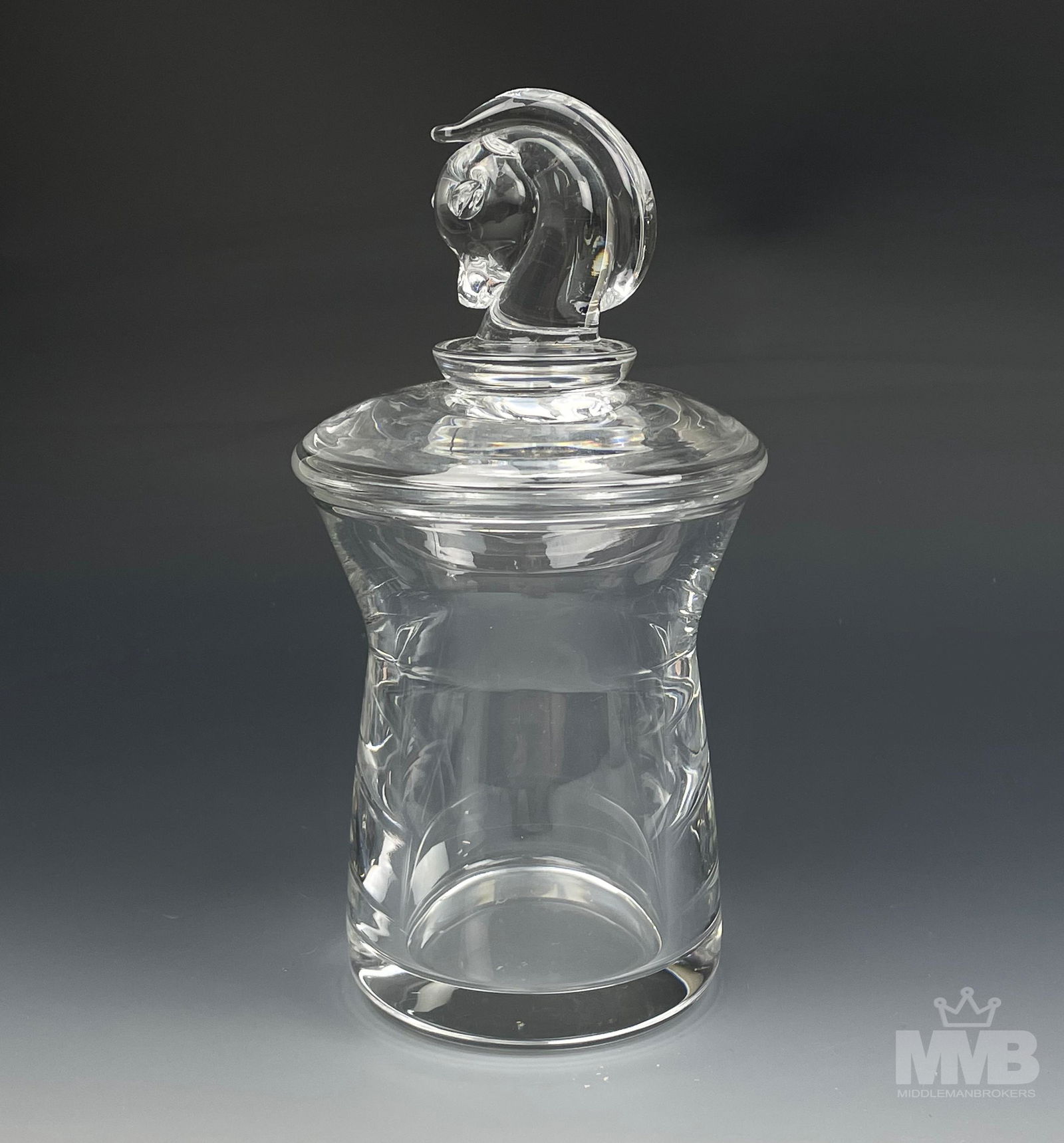 Steuben Crystal Art Glass Jar w/ Horse Head Finial (1 of 5)