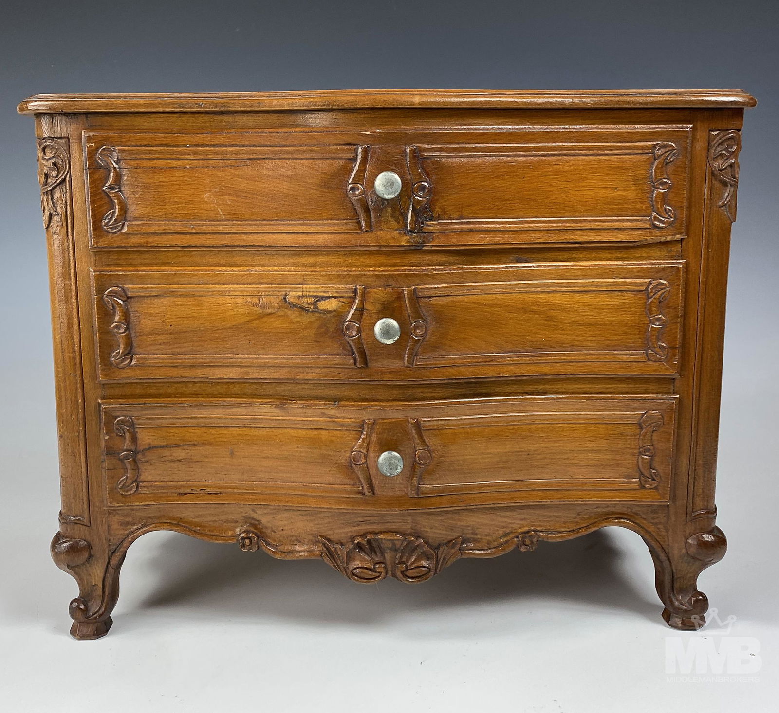 French Style 3 Drawer Mini Wooden Jewelry Chest (1 of 13)