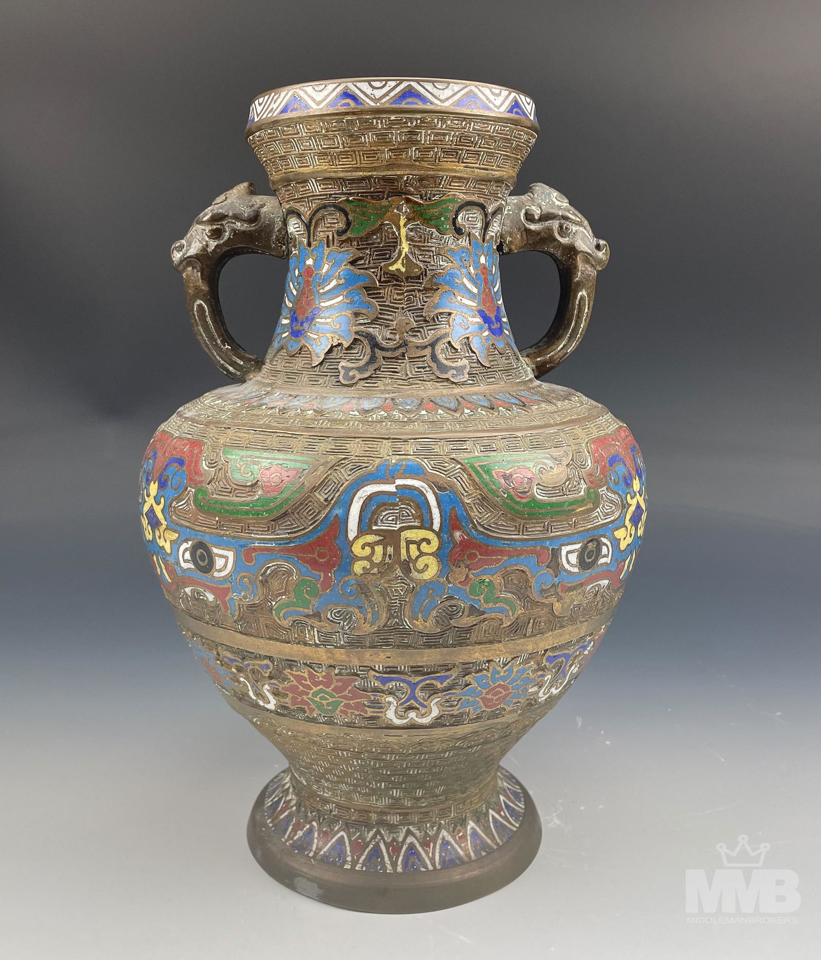Chinese Export Champleve Enamel Bronze Urn Vase (1 of 4)