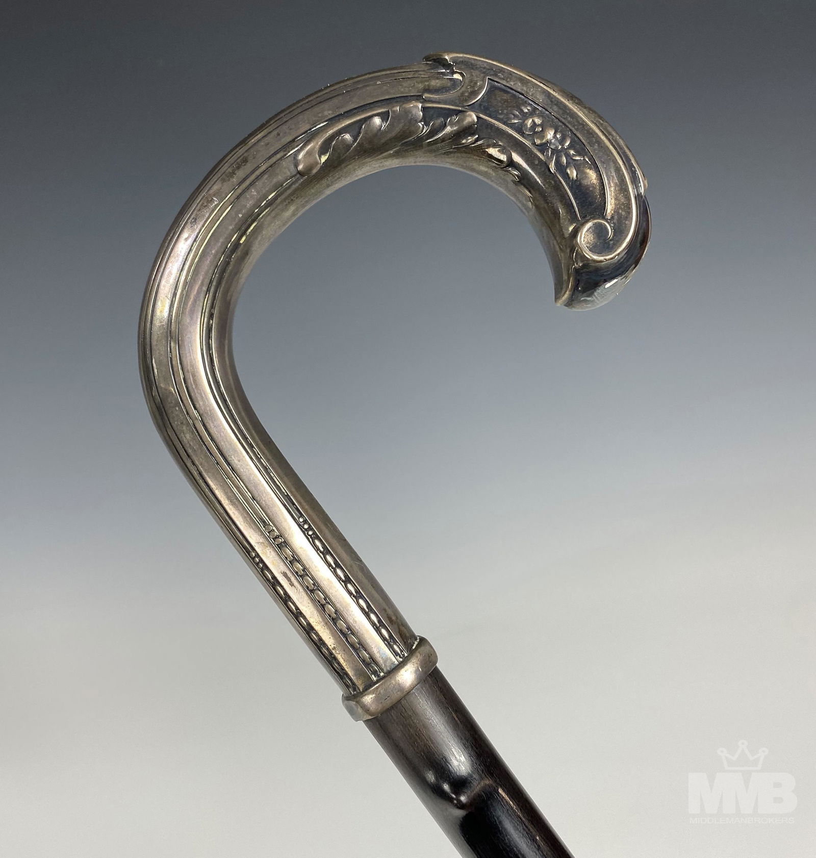 Antique 36" 800 Silver and Wood Walking Stick Cane (1 of 4)