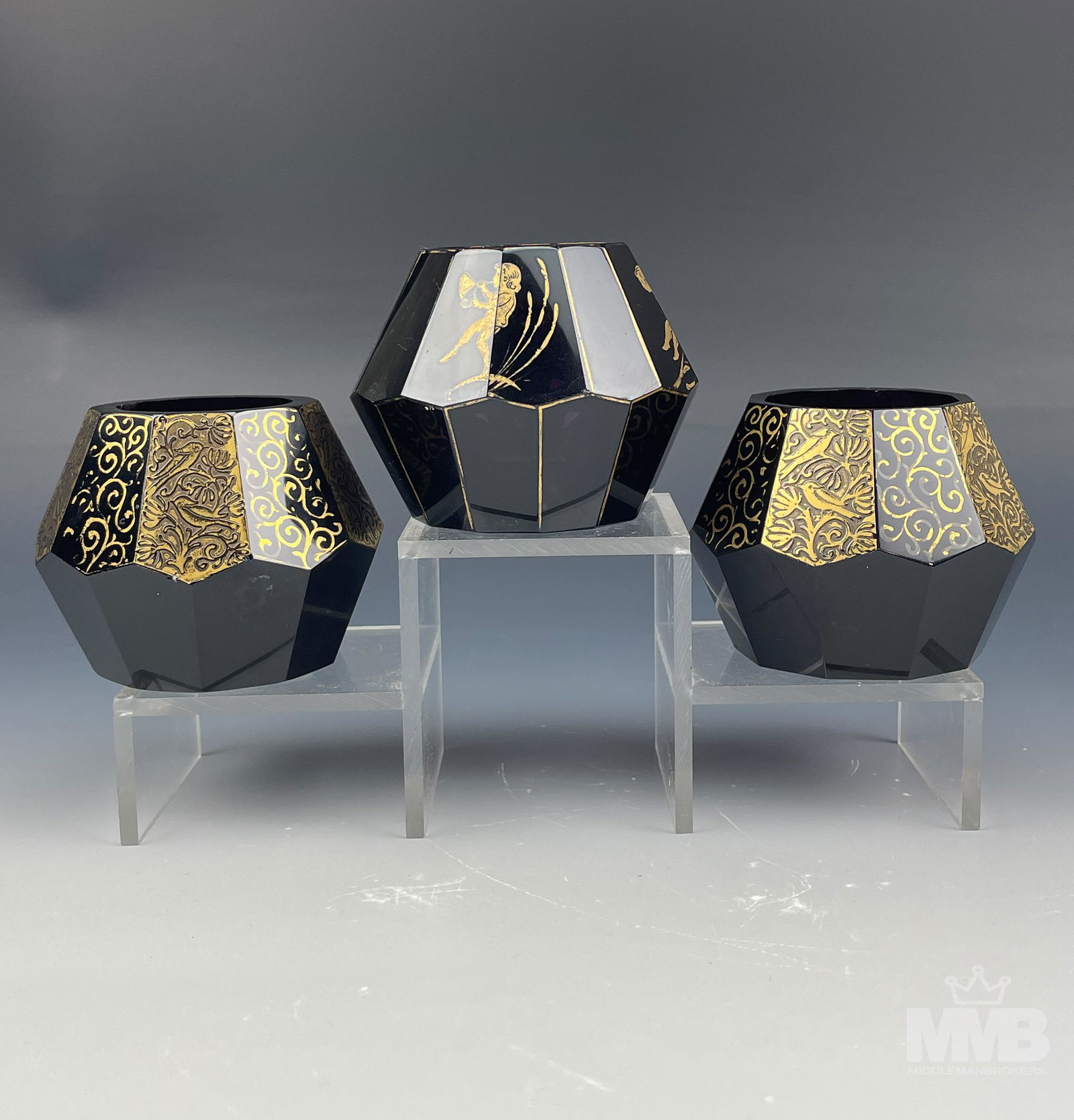 Art Deco Eggplant & Gold Gilt Glass Candle Holders (1 of 7)