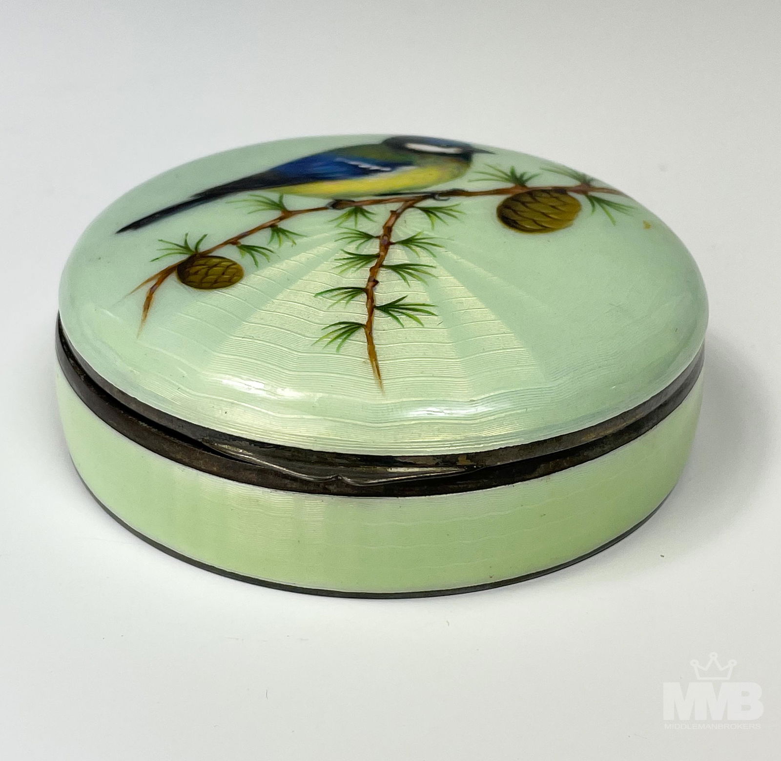 935 Gilt Silver Enamel Bird Acorn Jewelry Rin Box (1 of 4)