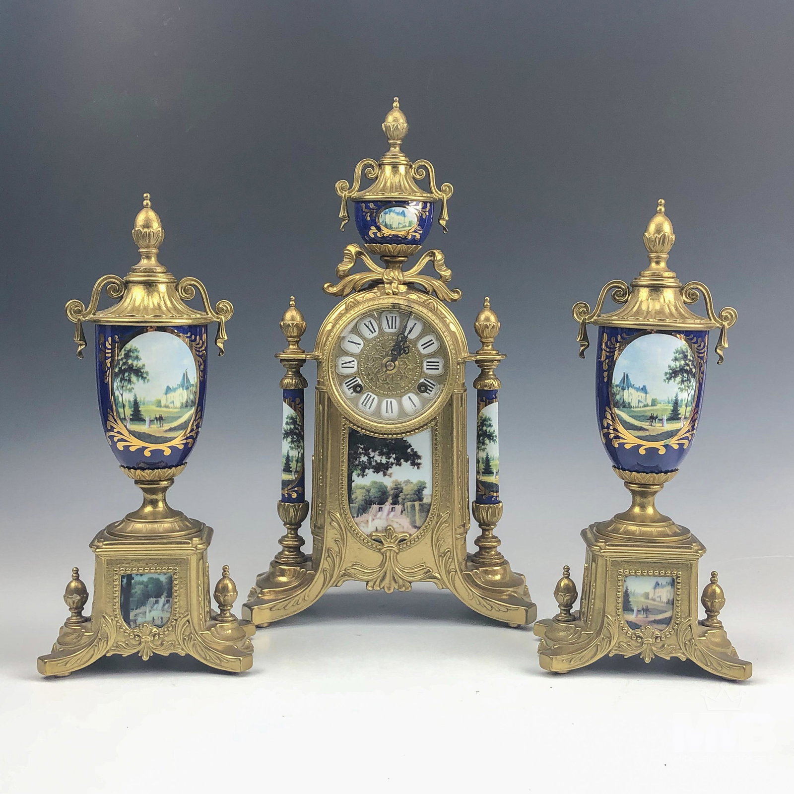 Antique French Dore Bronze & Porcelain Clock Set (1 of 13)