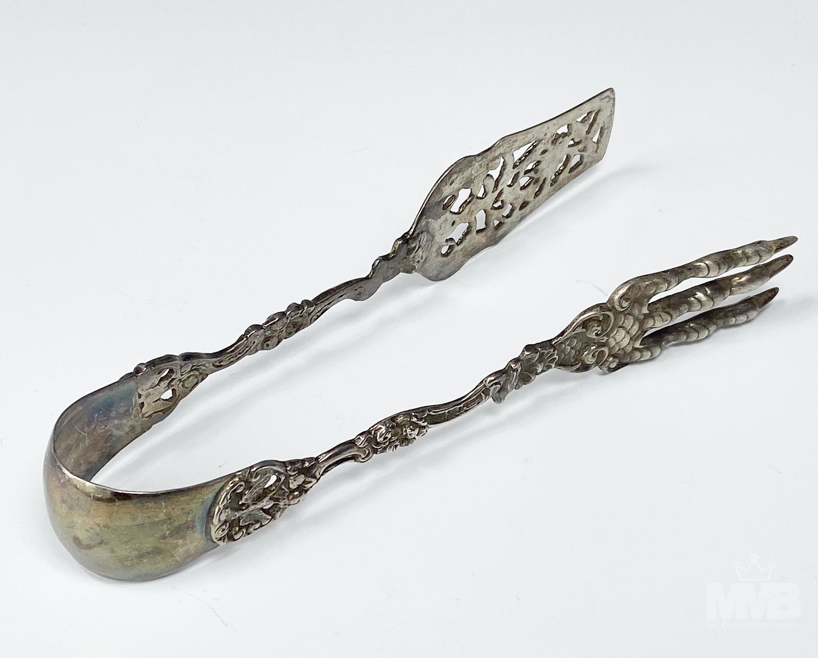 Sterling Dragon Claw Pierced Floral Serving Tongs (1 of 7)