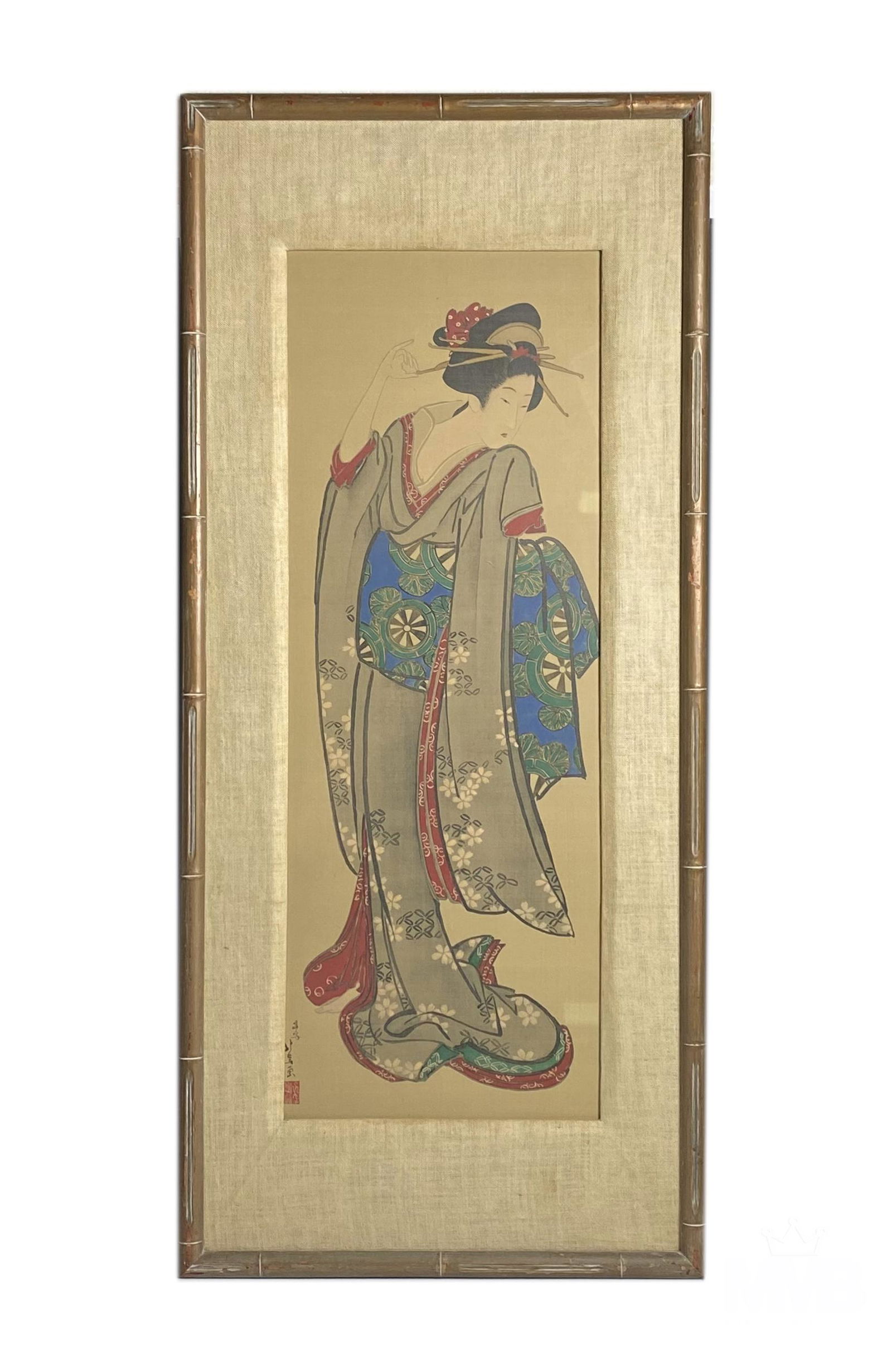 Japanese Geisha Woman Colored Wood Block Print (1 of 4)