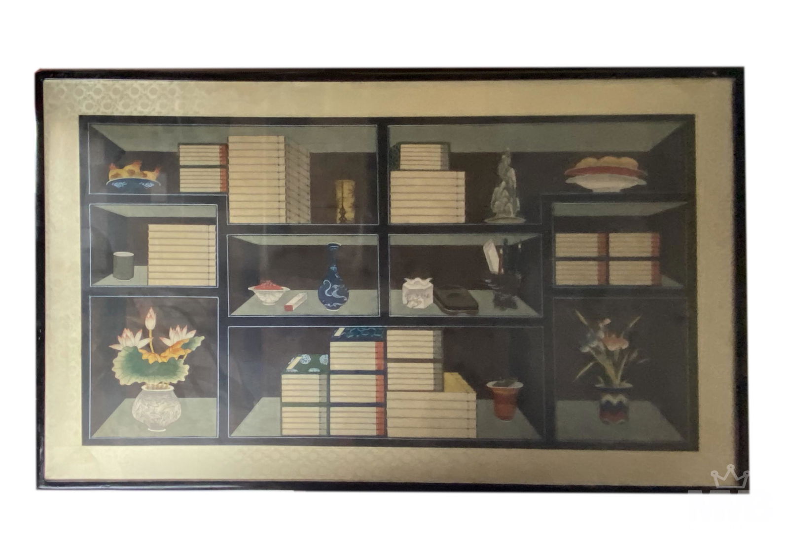 Japanese Still Life Wood Block Print w Silk Border (1 of 3)