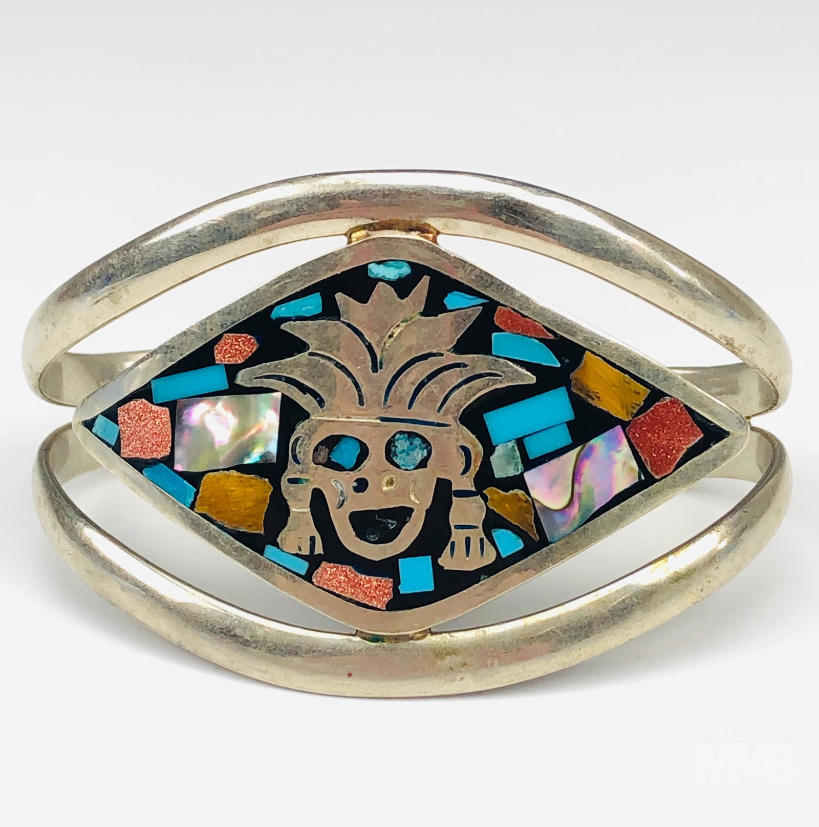 Mexican Alpaca Silver Turquoise Cuff Bracelet Sz 6 (1 of 4)