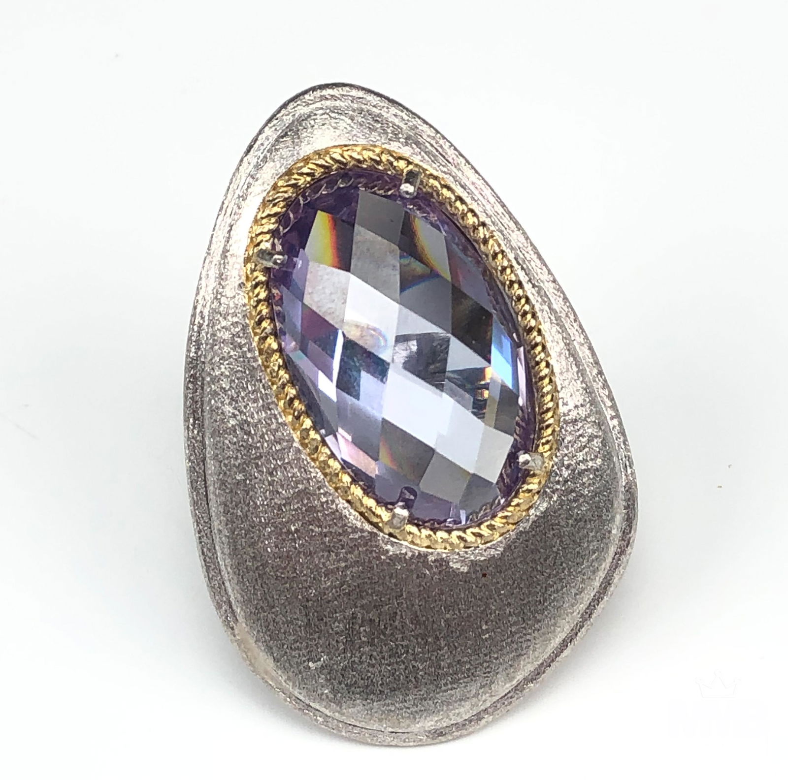Sterling Silver 925 Designer Two Tone Crystal Ring (1 of 3)