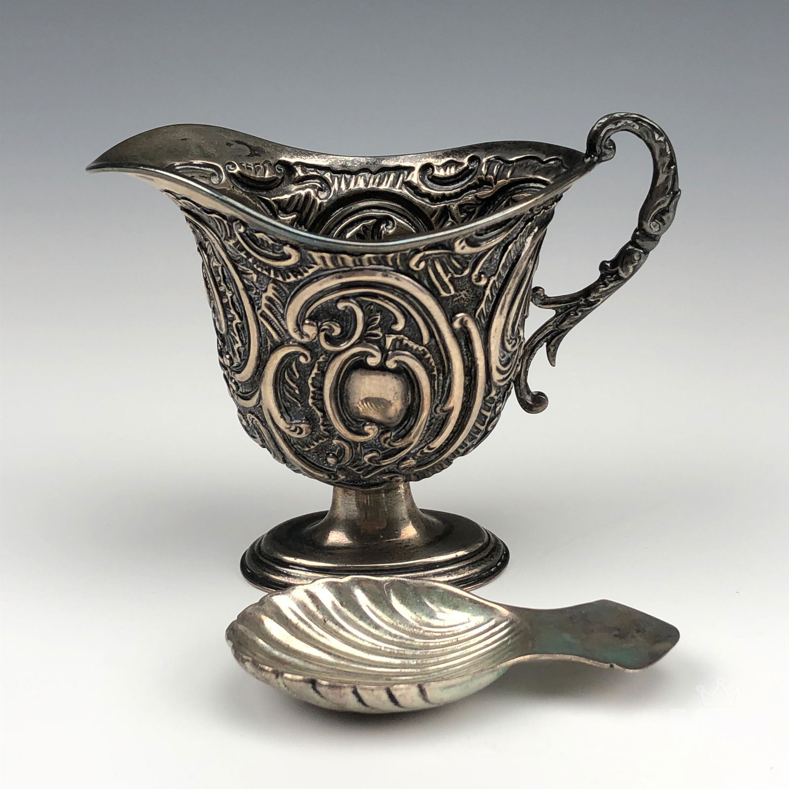 Sterling Tea Caddy Spoon & English Silver Creamer