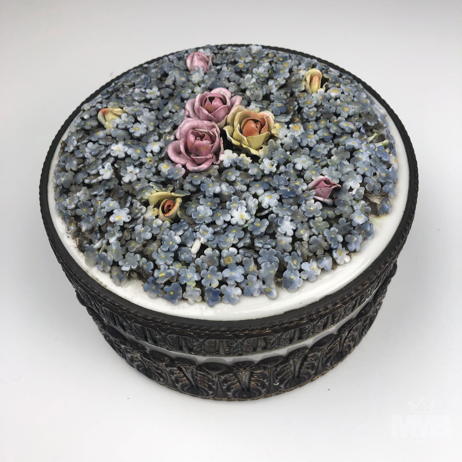 Antique Dresden Bronze Mount Porcelain Dresser Jar (1 of 9)