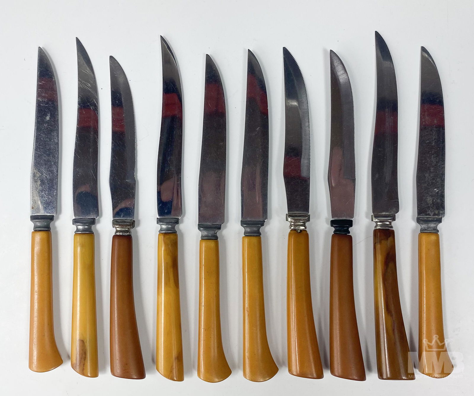 Lot 10 Butterscotch Bakelite Handle Steak Knives (1 of 7)