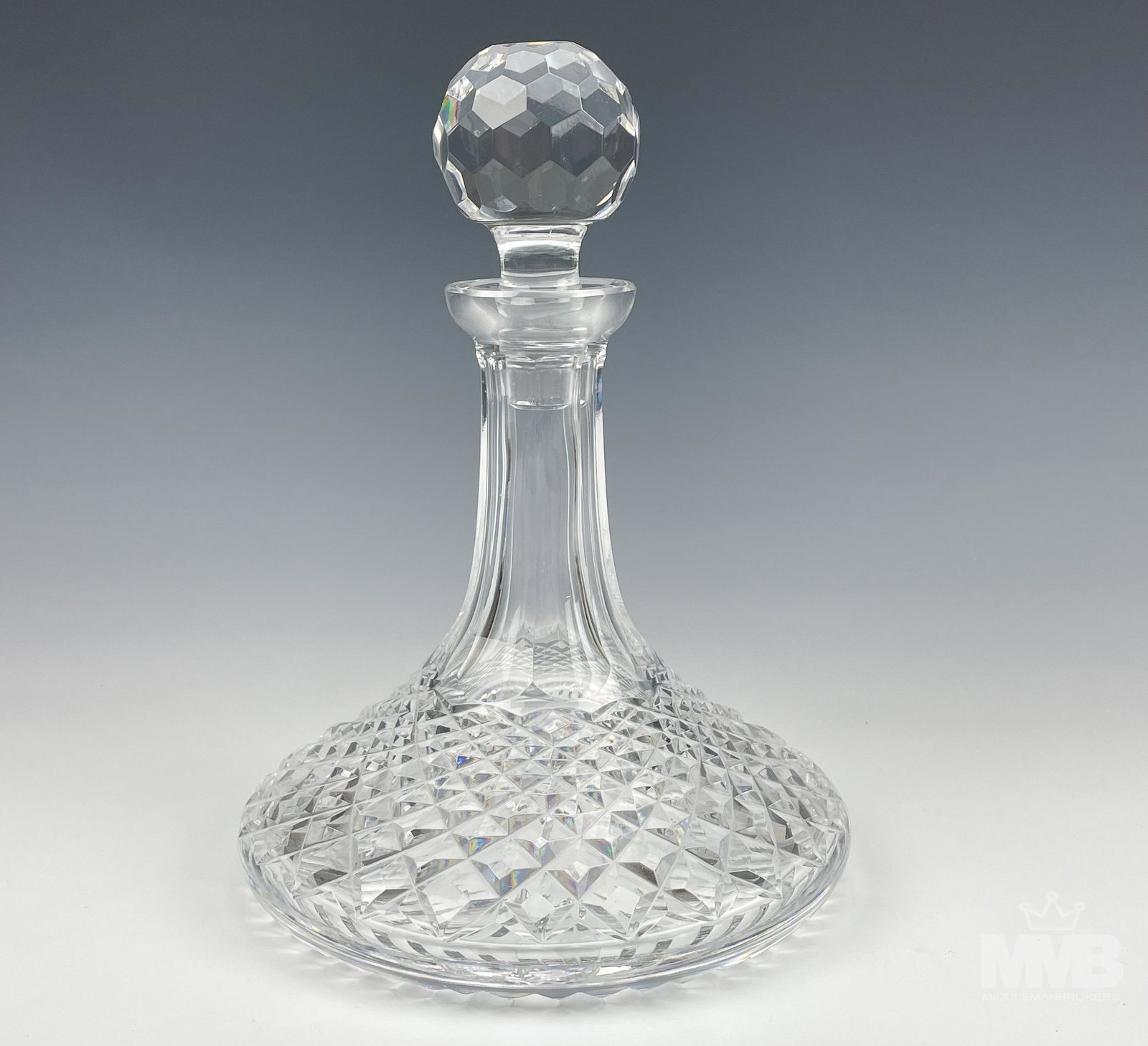 Waterford Crystal Alana Bar Barware Ships Decanter: Offered for sale is a crystal glass boat ship's alcohol whiskey bar barware decanter modeled by Waterford in their Alan pattern that was introduced in 1952. Graced with a design that features a gradua