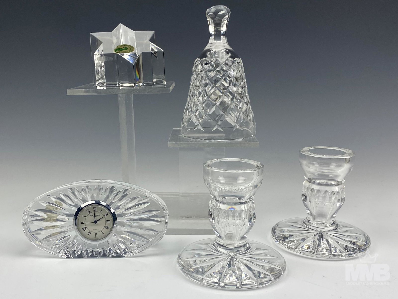 LOT Waterford Clock Candleholders Bell Paperweight (1 of 7)