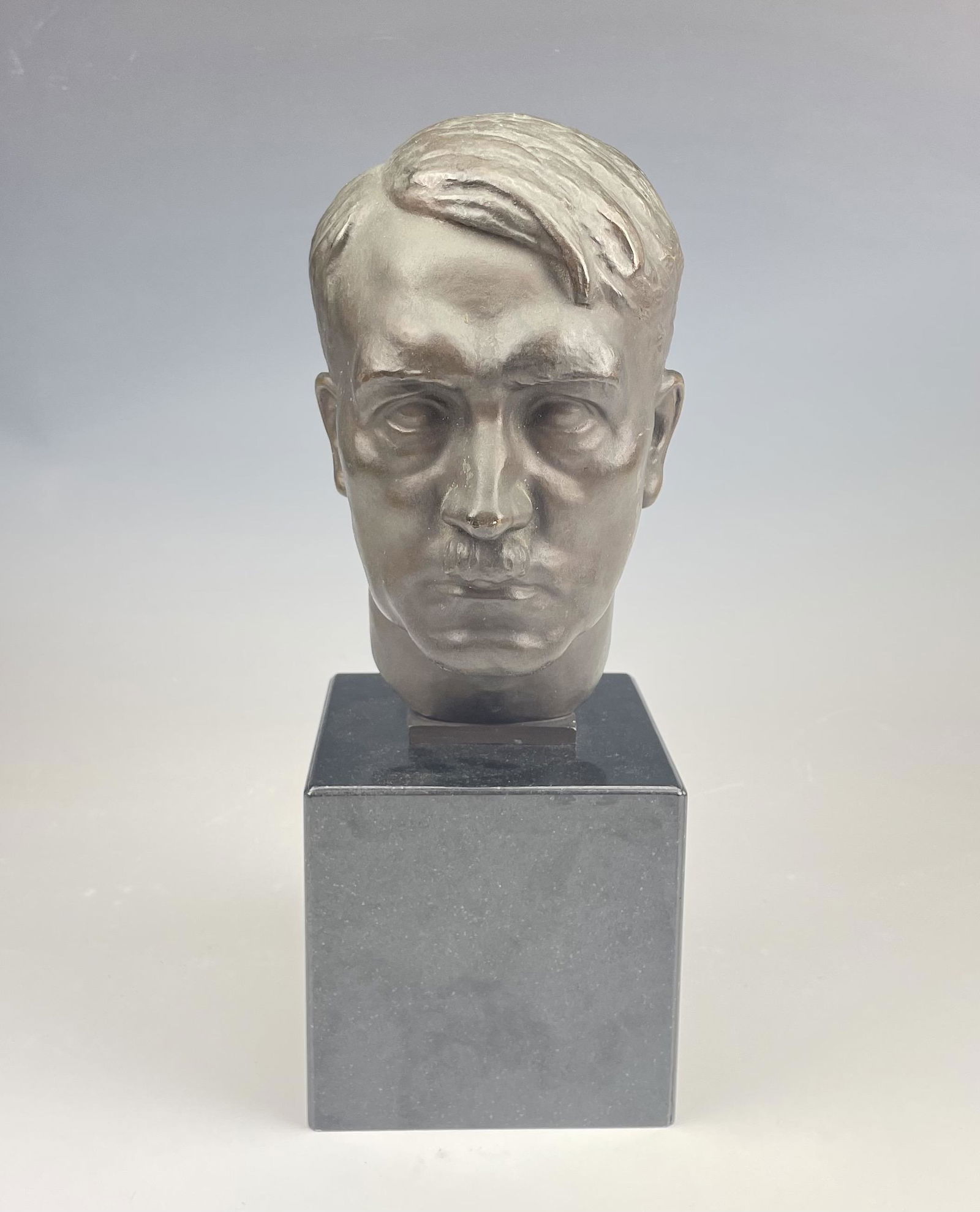 Hedwig M. Ley Bronze Adolf Hitler Sculpture Bust: Hedwig Maria Ley (Early 20th century Germany). Signed cast bronze portrait bust of Adolf Hitler, produced circa 1934. Mounted to a later black granite base. Artist signature lower left side of neck. W