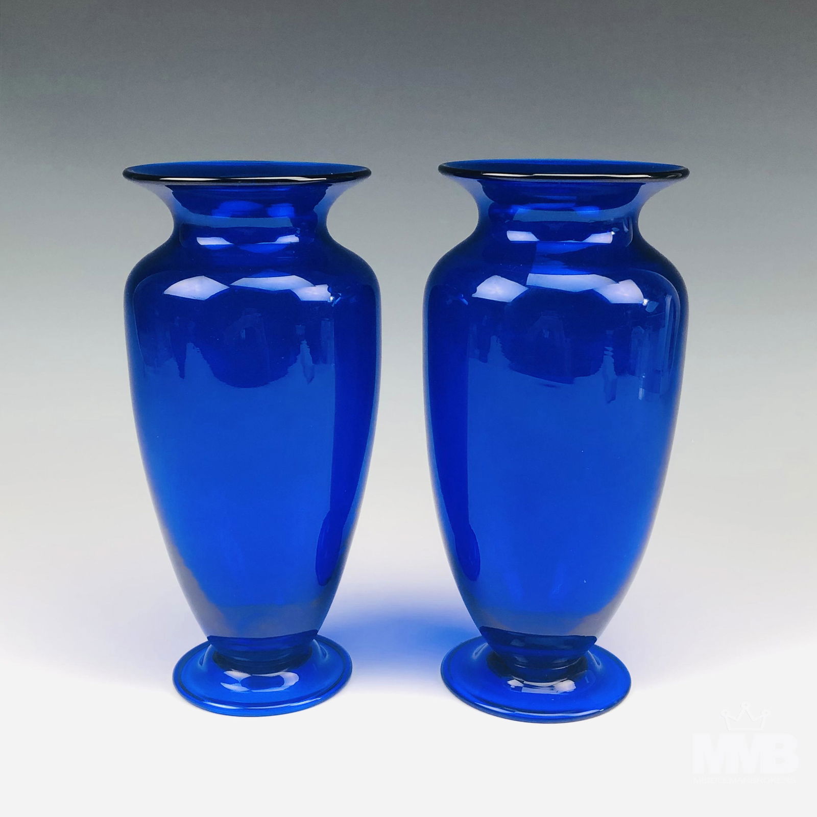 Pr Cobalt Blue Studio Blown Art Glass Mantle Vases (1 of 5)