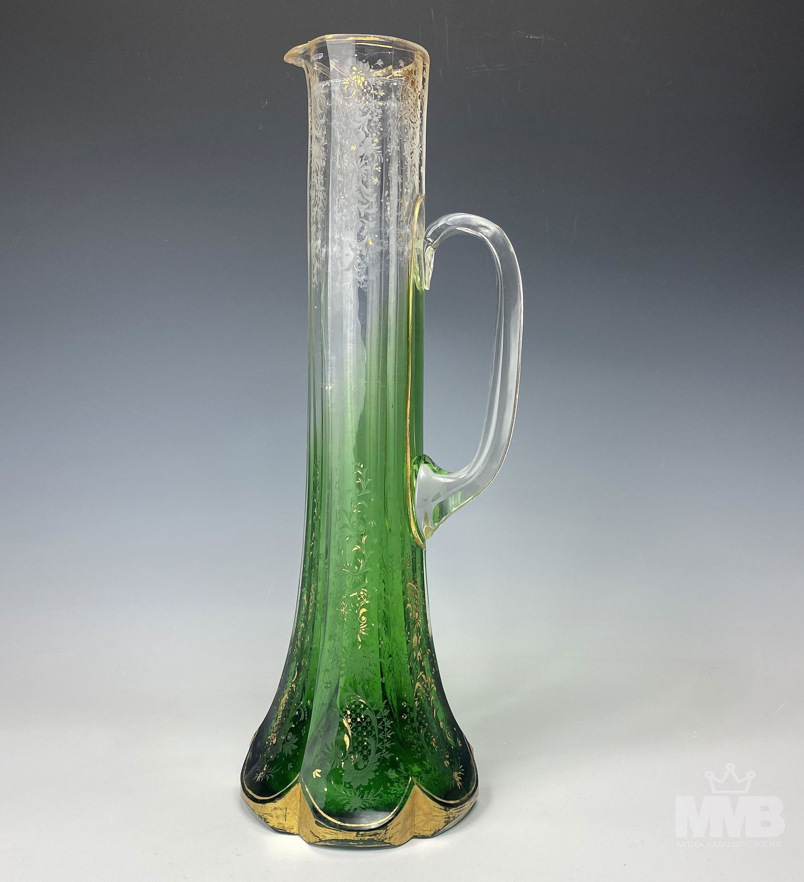 Moser Emerald Green Gold Gilt Etched Crystal Ewer (1 of 11)