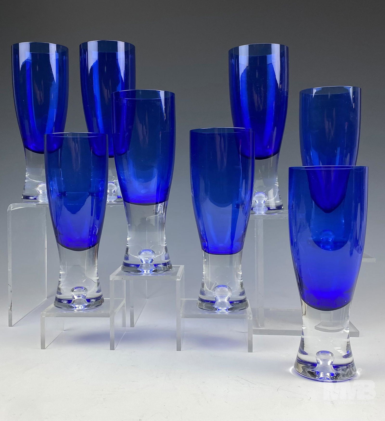 8 Block Stockholm Blue w/ Air Bubble Water Goblets (1 of 6)