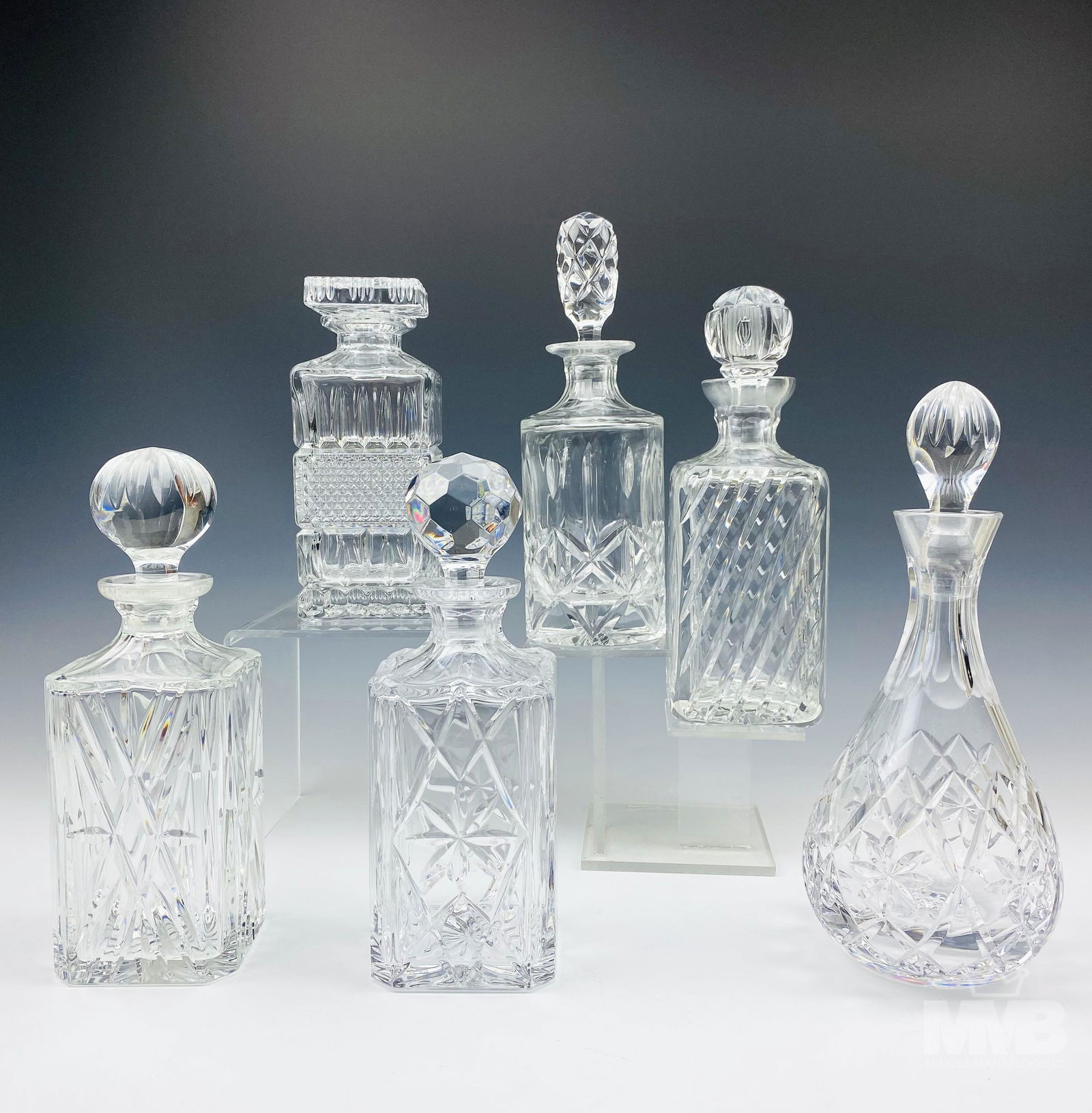 6 Crystal Scotch Brandy Liquor Whiskey Decanters (1 of 5)