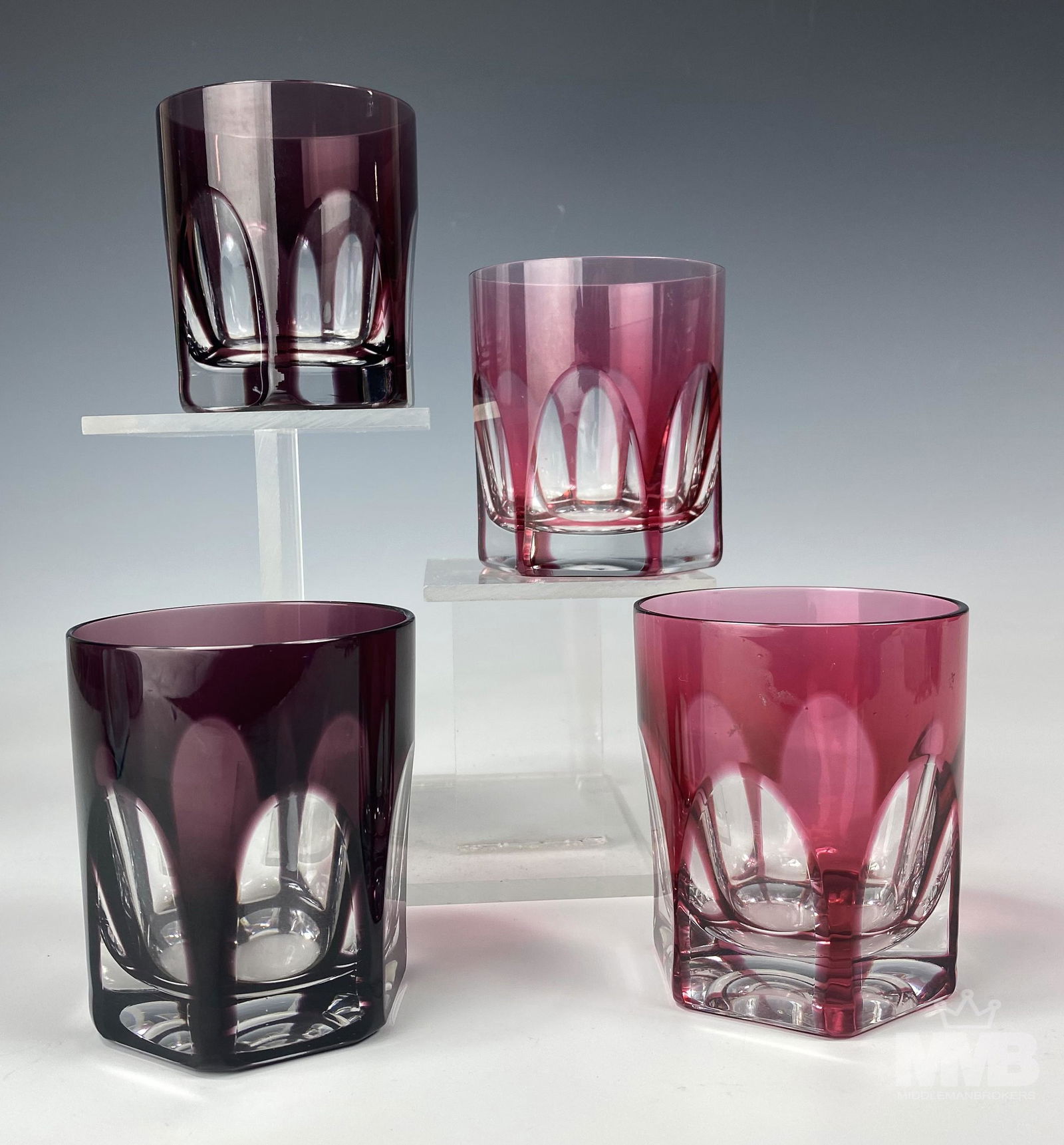 4 Czech Crystal Amethyst & Pink Whisky Bar Glasses (1 of 7)