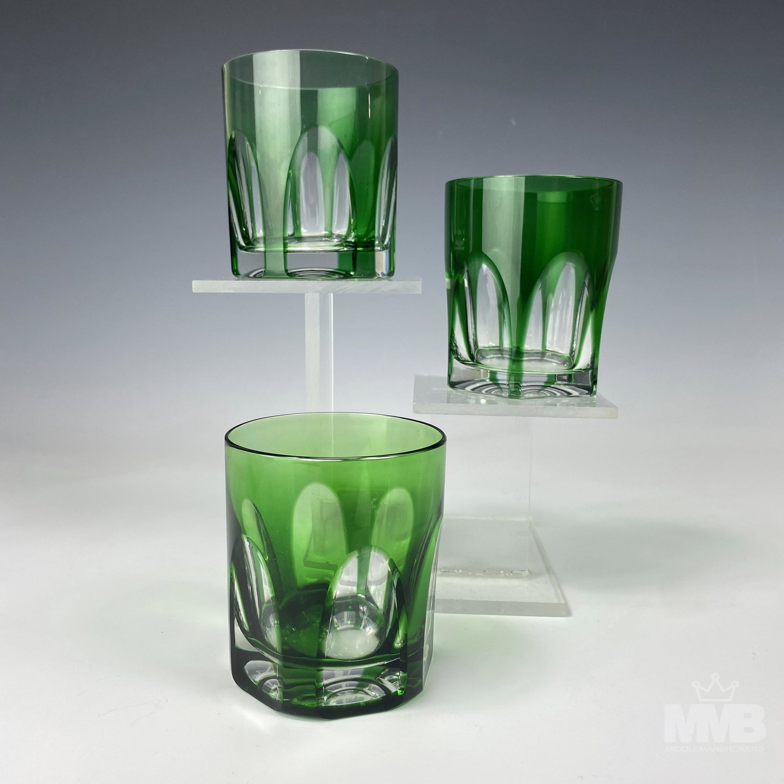 3 Czech Crystal Emerald Green Whisky Bar Glasses (1 of 4)