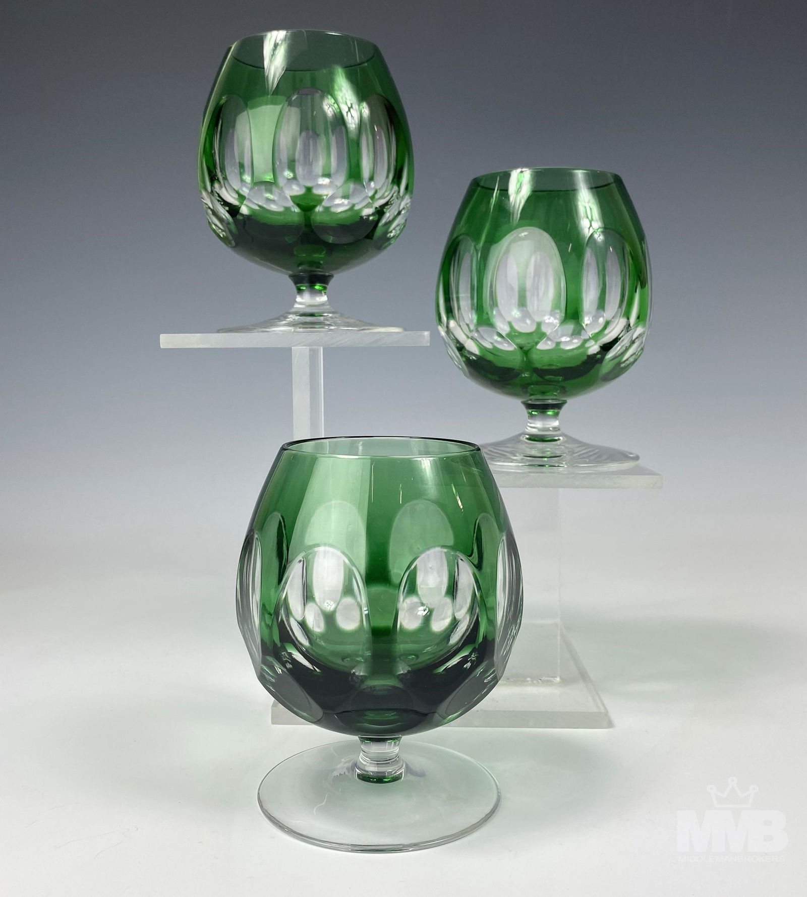 3 Czech Crystal Emerald Cut Clear Brandy Goblets (1 of 3)
