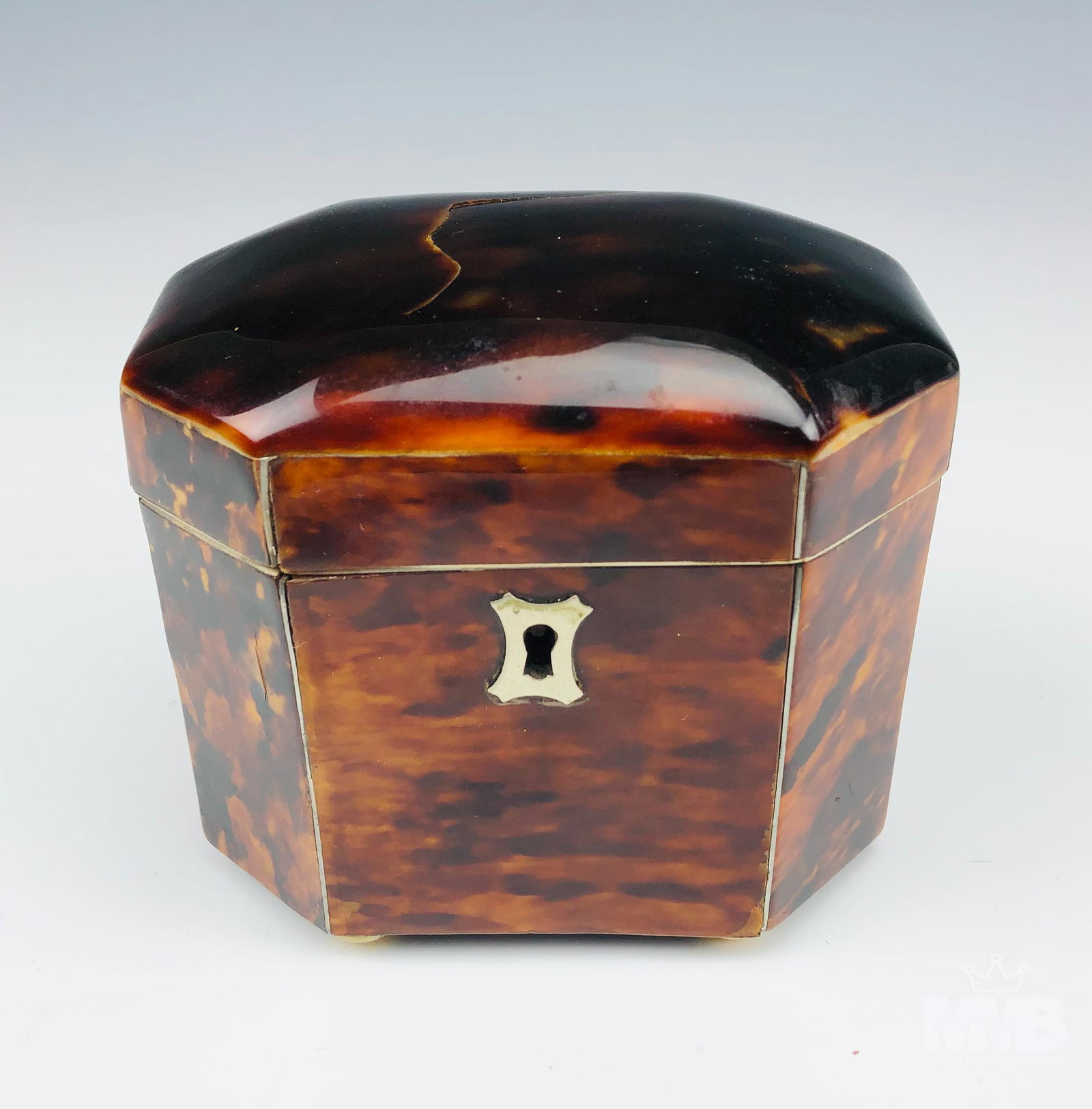 Antique 19C Victorian Tortoise Shell Tea Caddy Box (1 of 6)