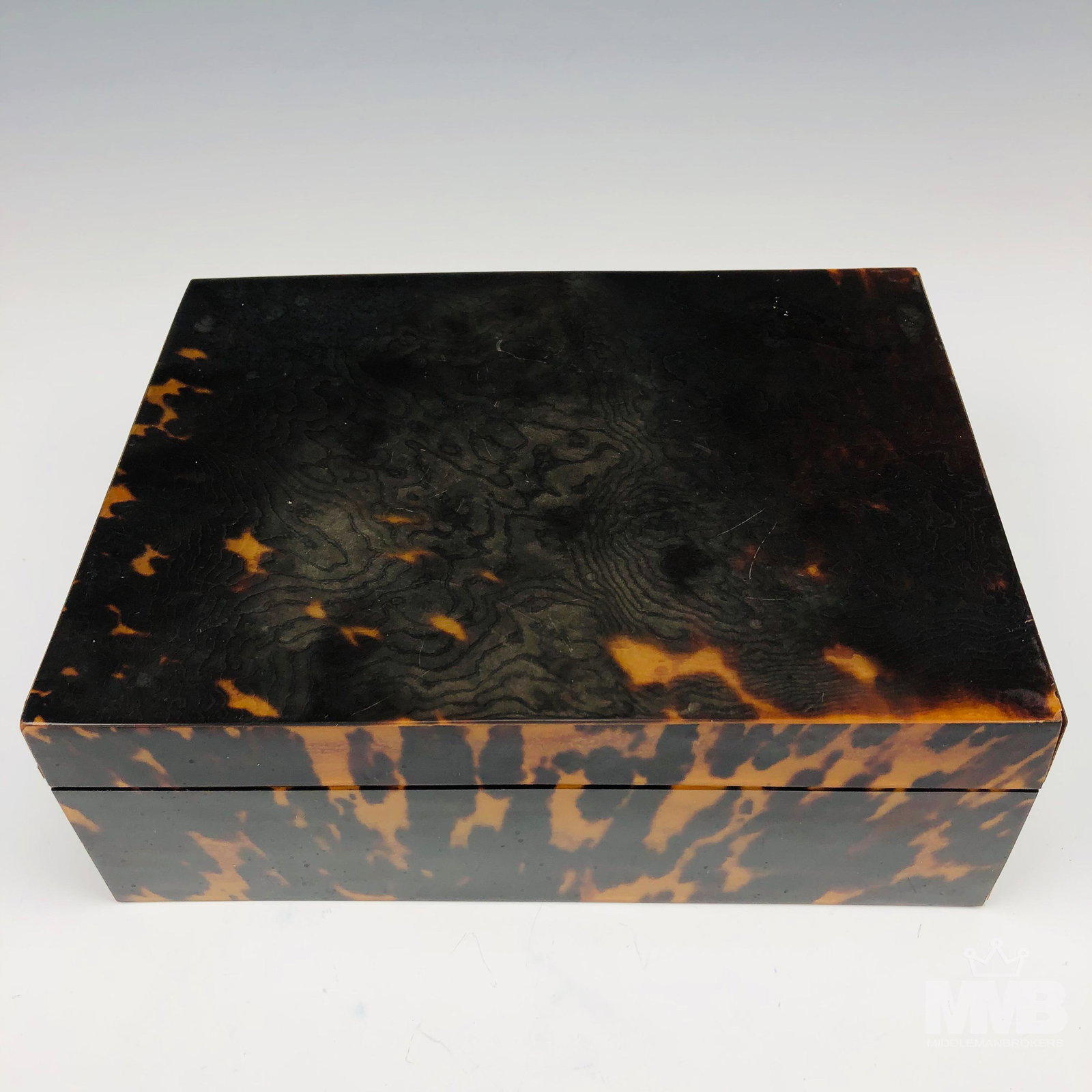 Antique Tortoise Shell Veneer Wooden Jewelry Box (1 of 4)