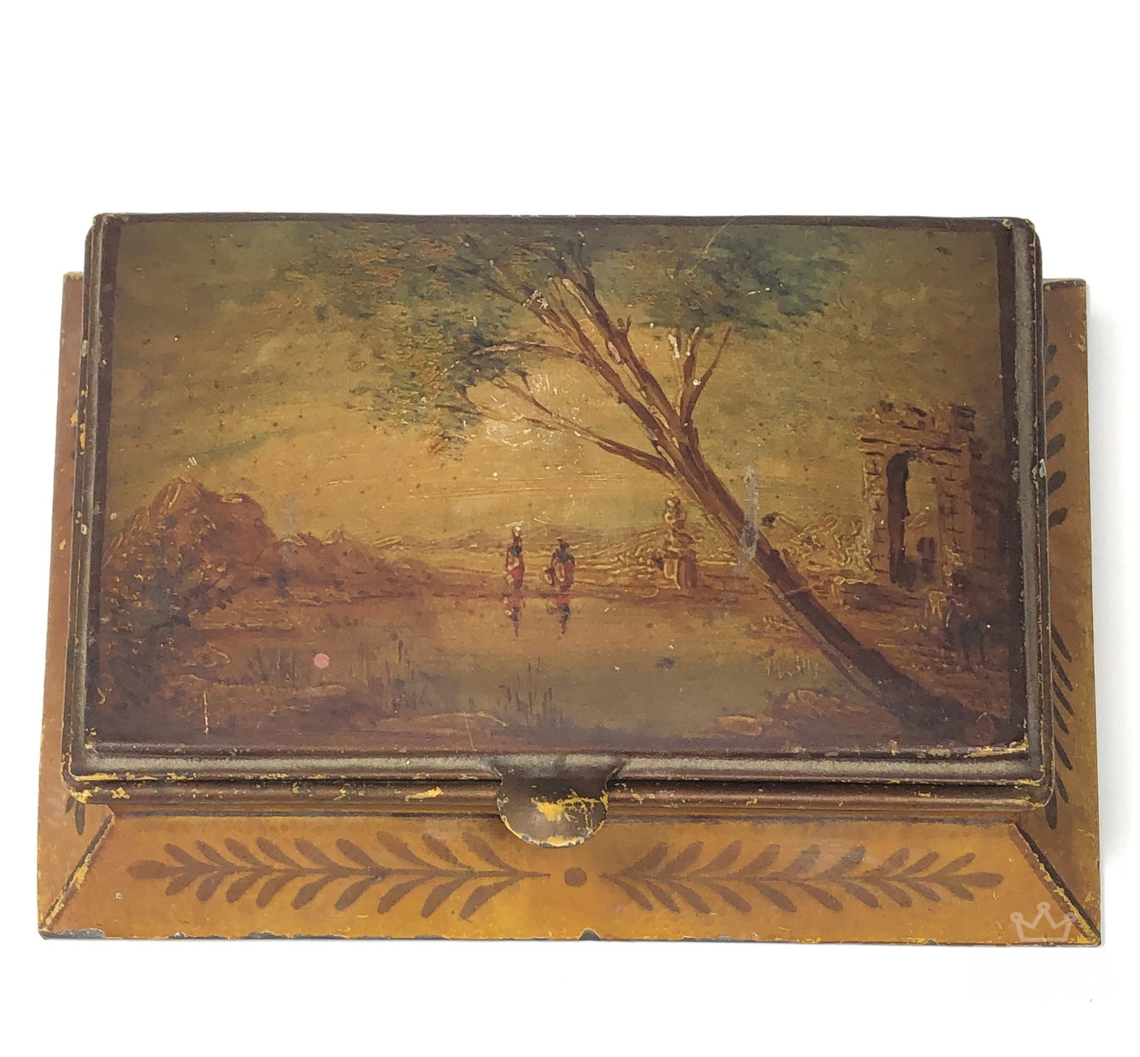 Antique French Painted Tole Toleware Jewelry Box (1 of 5)