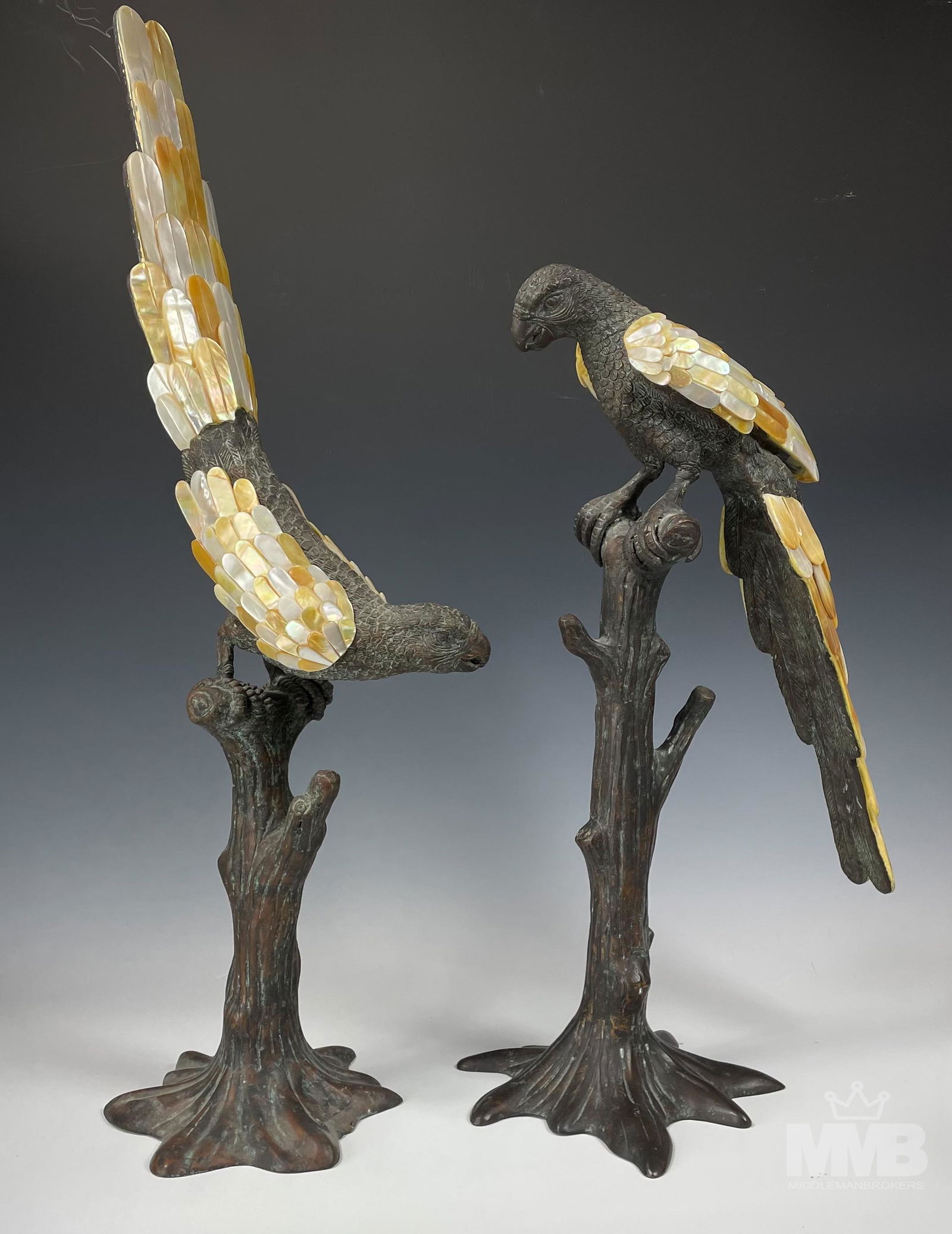 2 Maitland Smith Mother Pearl Bronze Parrot Birds (1 of 3)