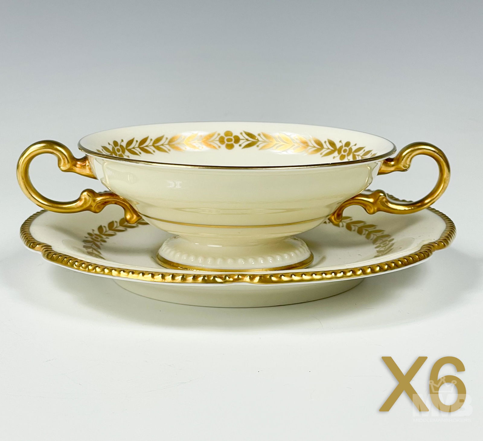 6 Castleton Porcelain Laurel Cream Soups & Saucers (1 of 7)