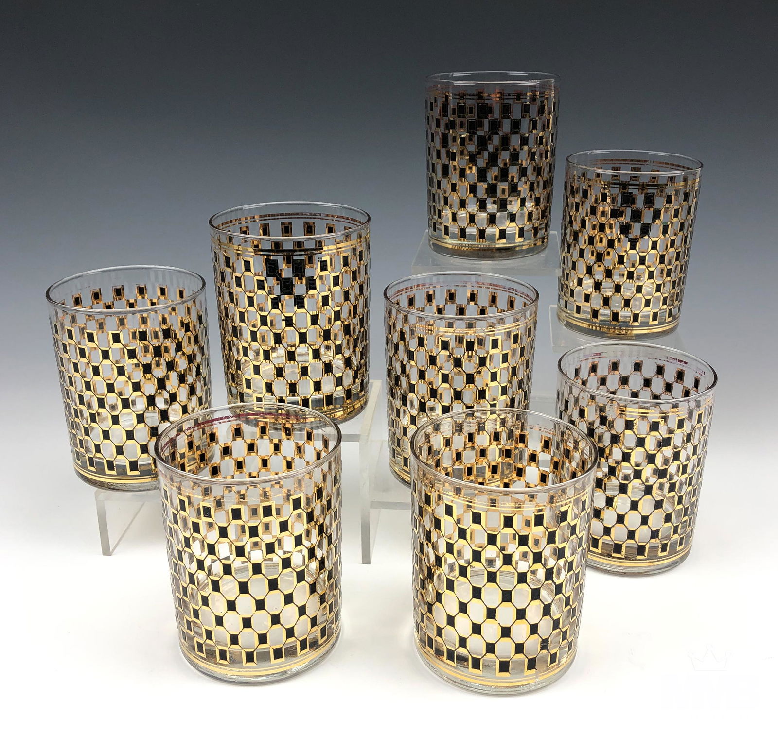 8 Mid Century Barware Double Old Fashion Glasses (1 of 5)