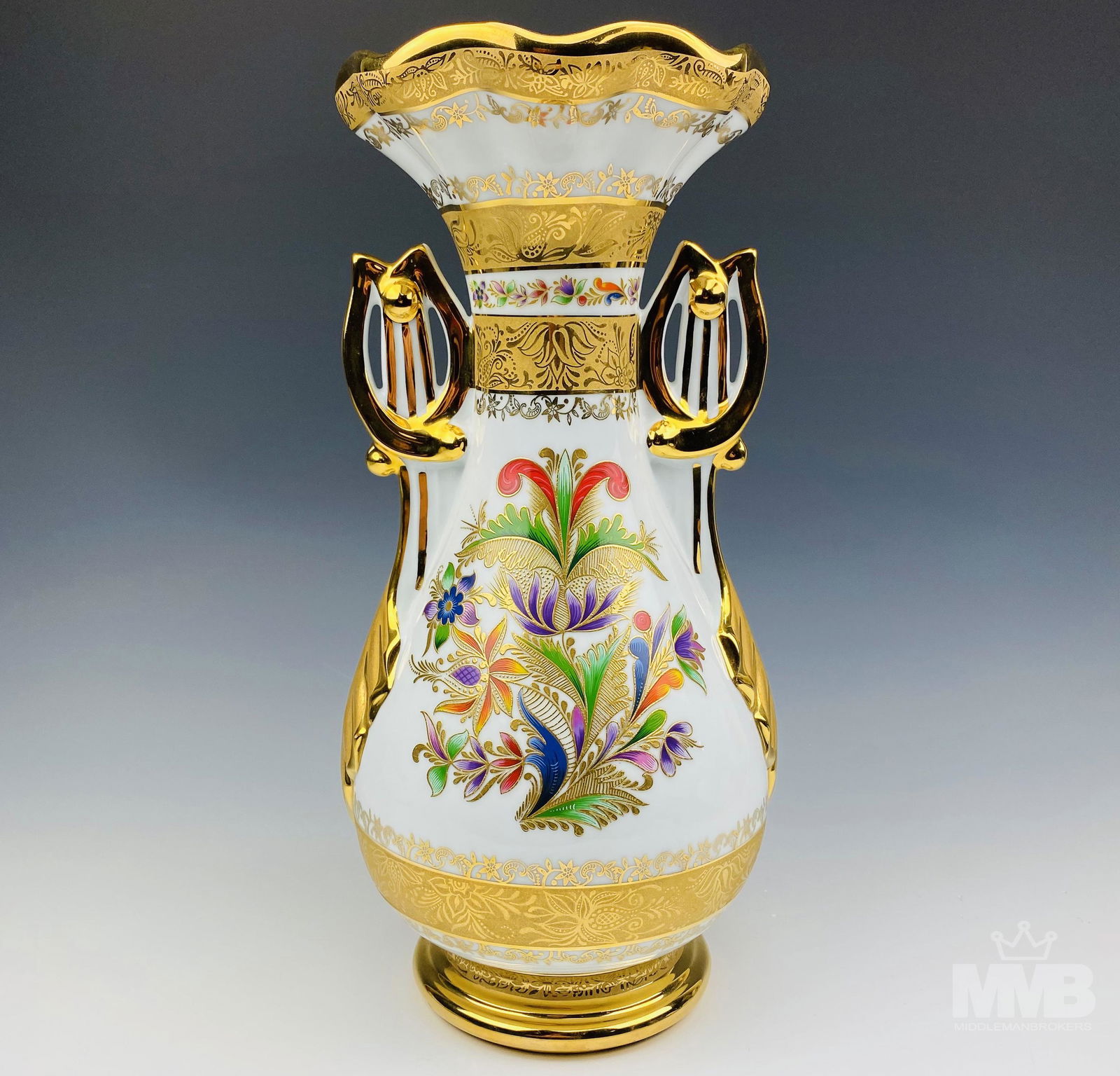 Casa Bohemia Painted Gold Gilt 15" Porcelain Vase (1 of 8)