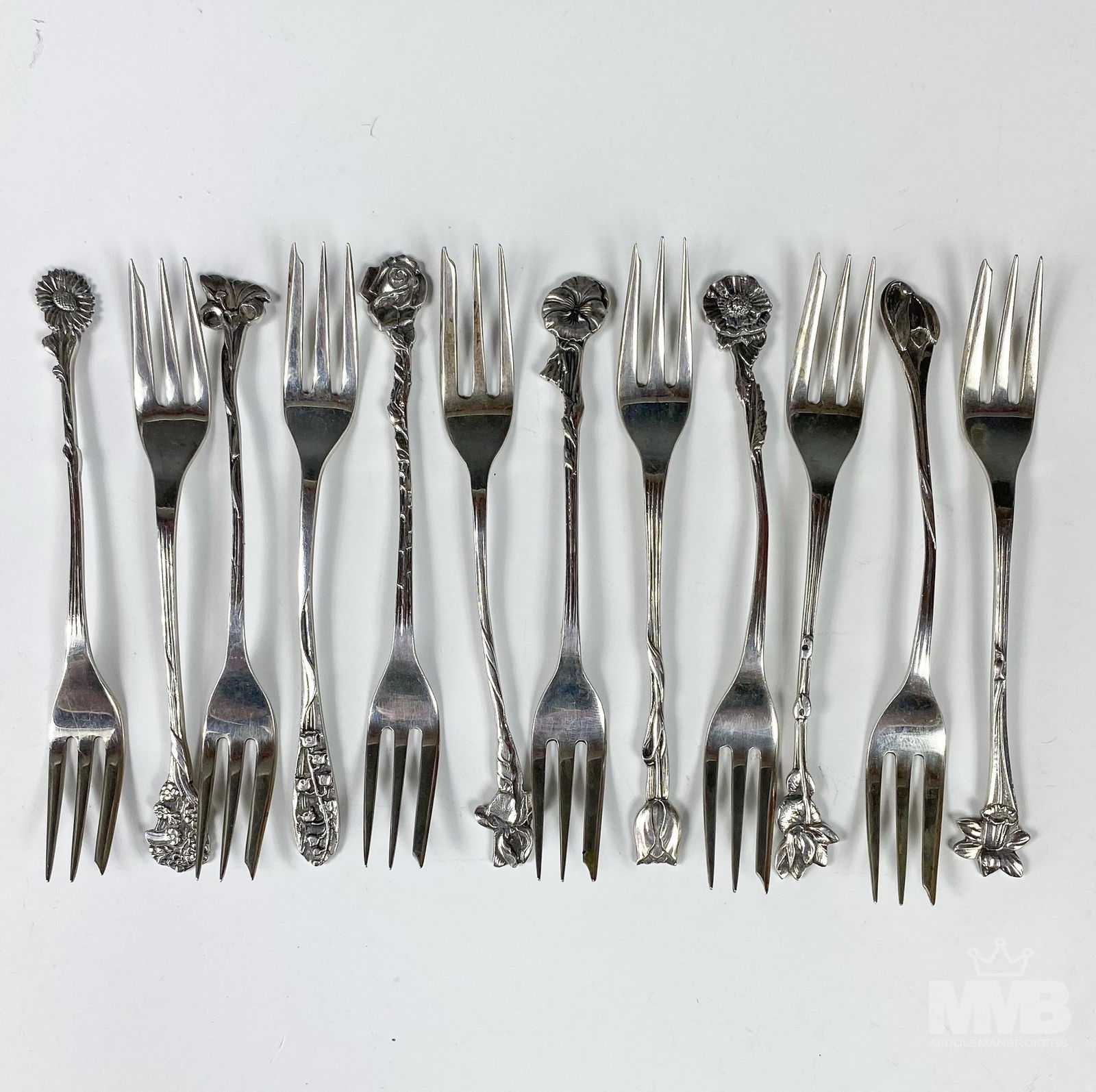 Set 12 Dutch 833 Silver Art Nouveau Cocktail Forks (1 of 10)