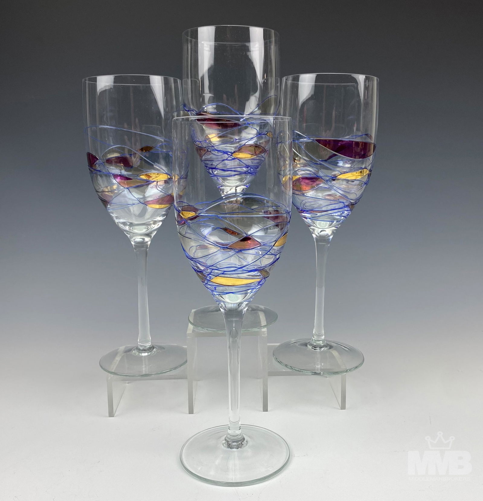 4 Bezrat Stained Glass Window Style Water Goblets (1 of 7)